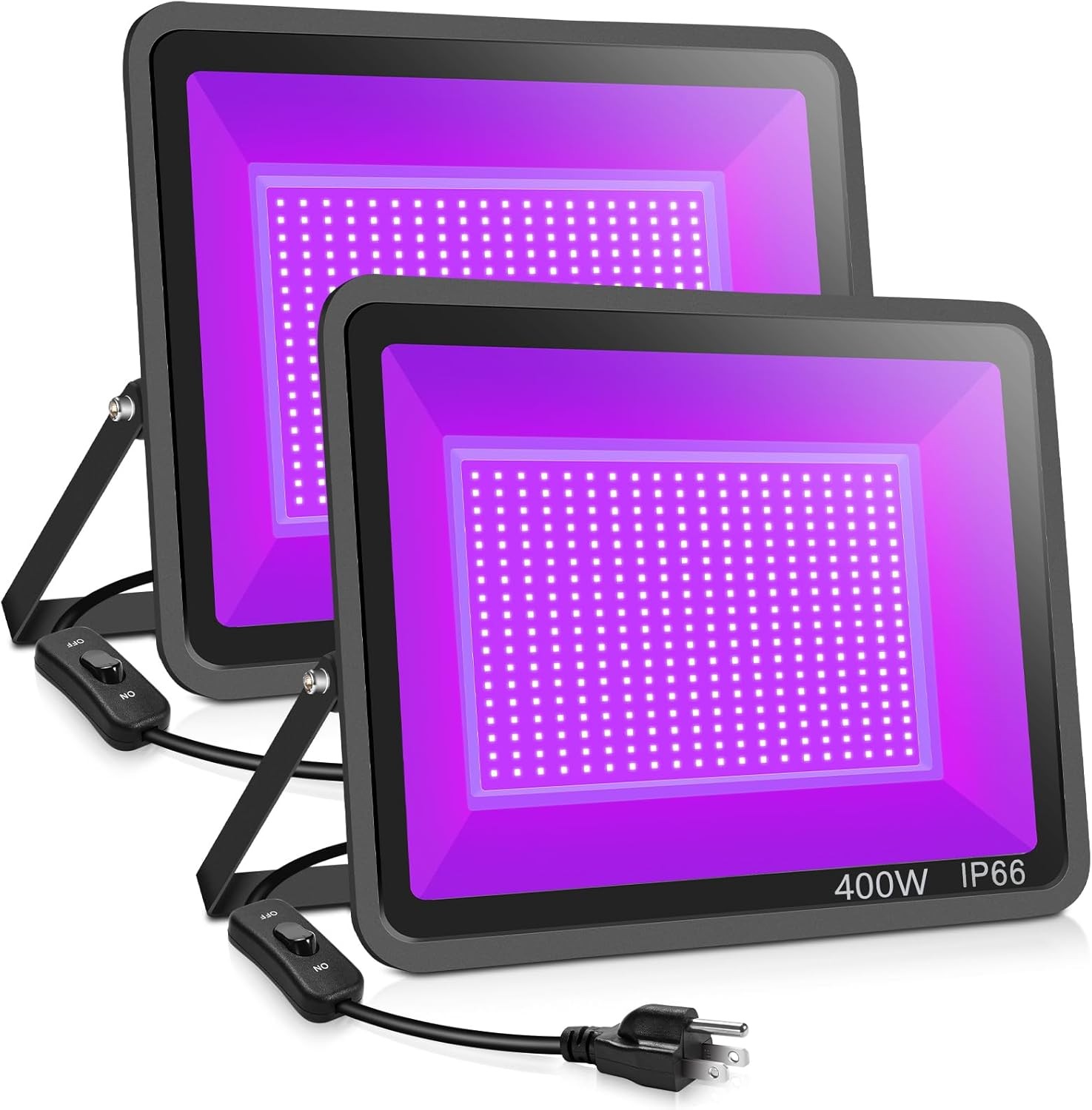 2-pack 400W LED Outdoor Black Light, 395nm to 410nm Flood Black Light with Plug,
