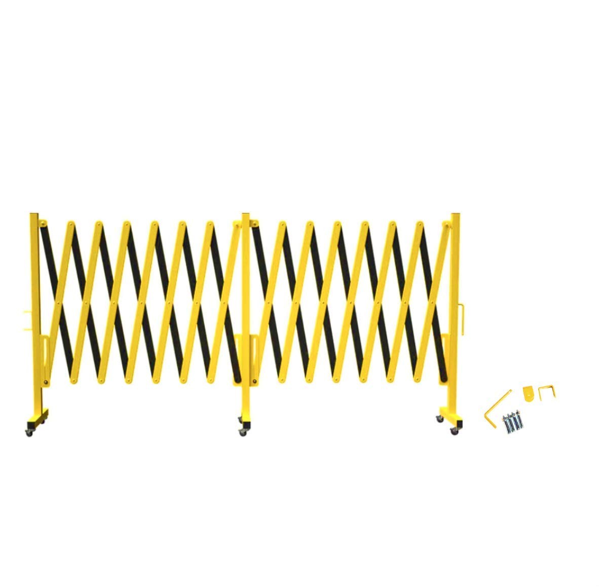 Trafford Industrial Expandable Metal Barricade, 16 Feet, Yellow and Black, Mo...