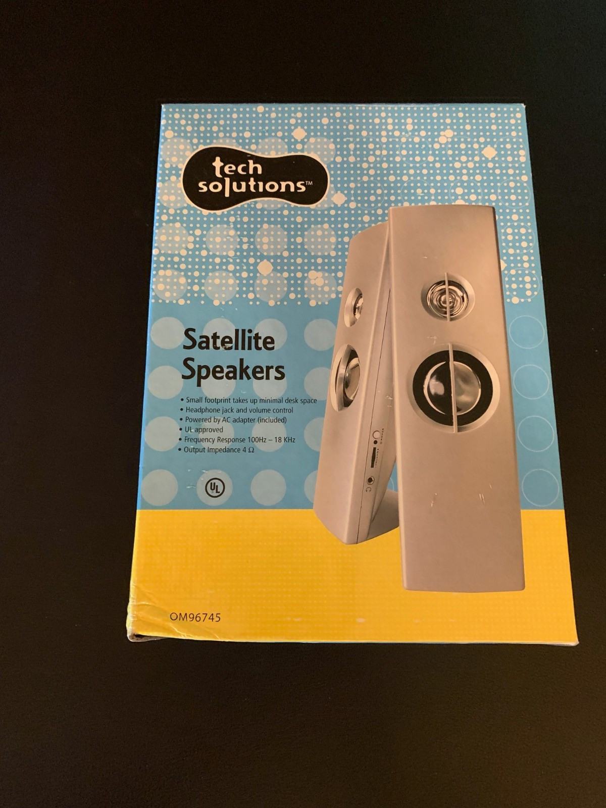 Tech Solutions Satellite Speakers Silver 9.5” x 3” -OM96745- New Open Box