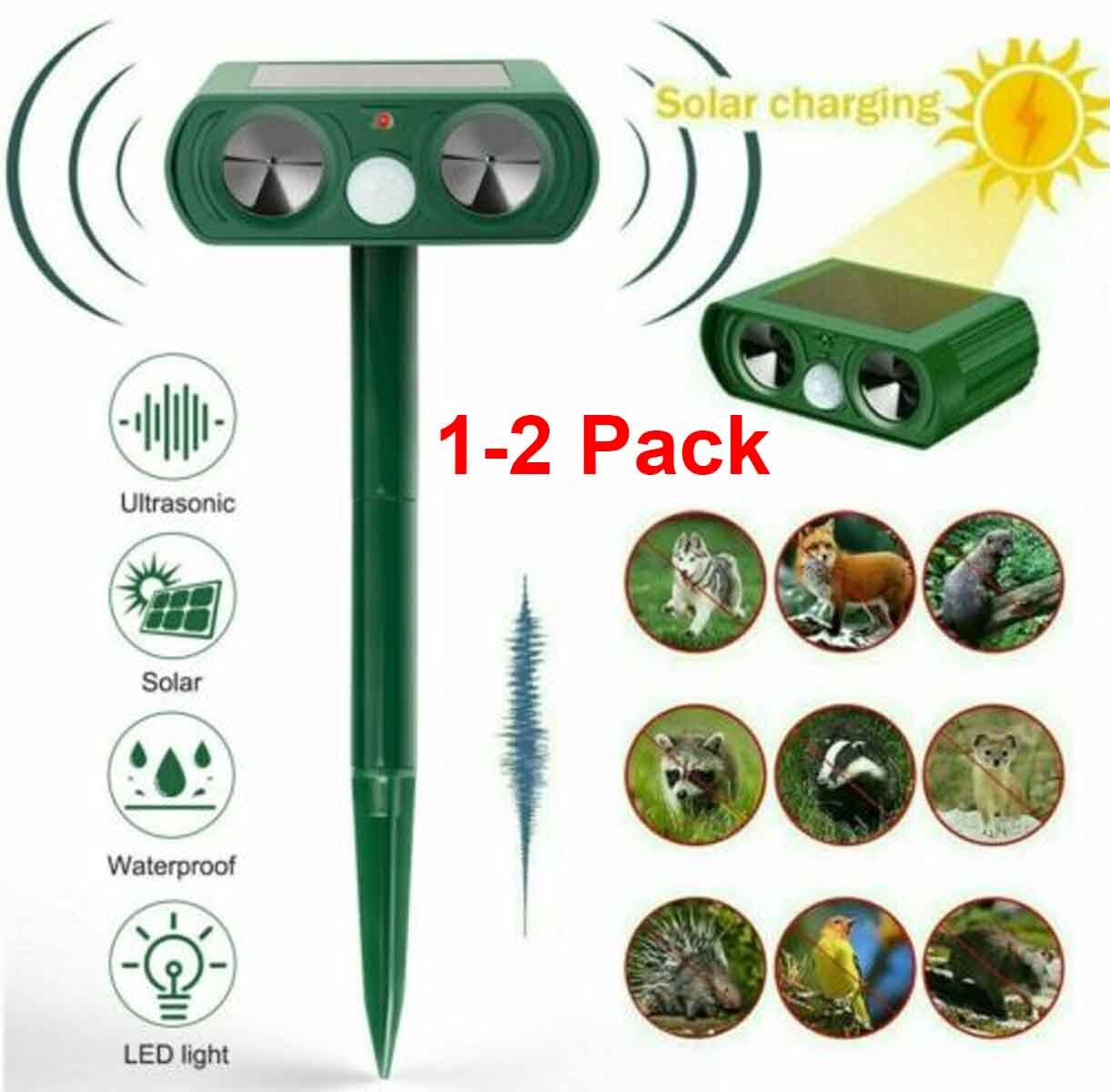 Ultrasonic Animal Repeller Solar Deer Repellent, Repel Cat, Dog, Squirrel, Skunk