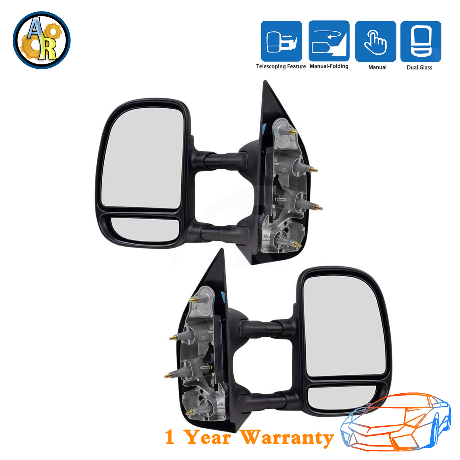 ★Pair Manual Tow Telescopic Side Mirror For 2003-2016 Ford E-350 Super Duty