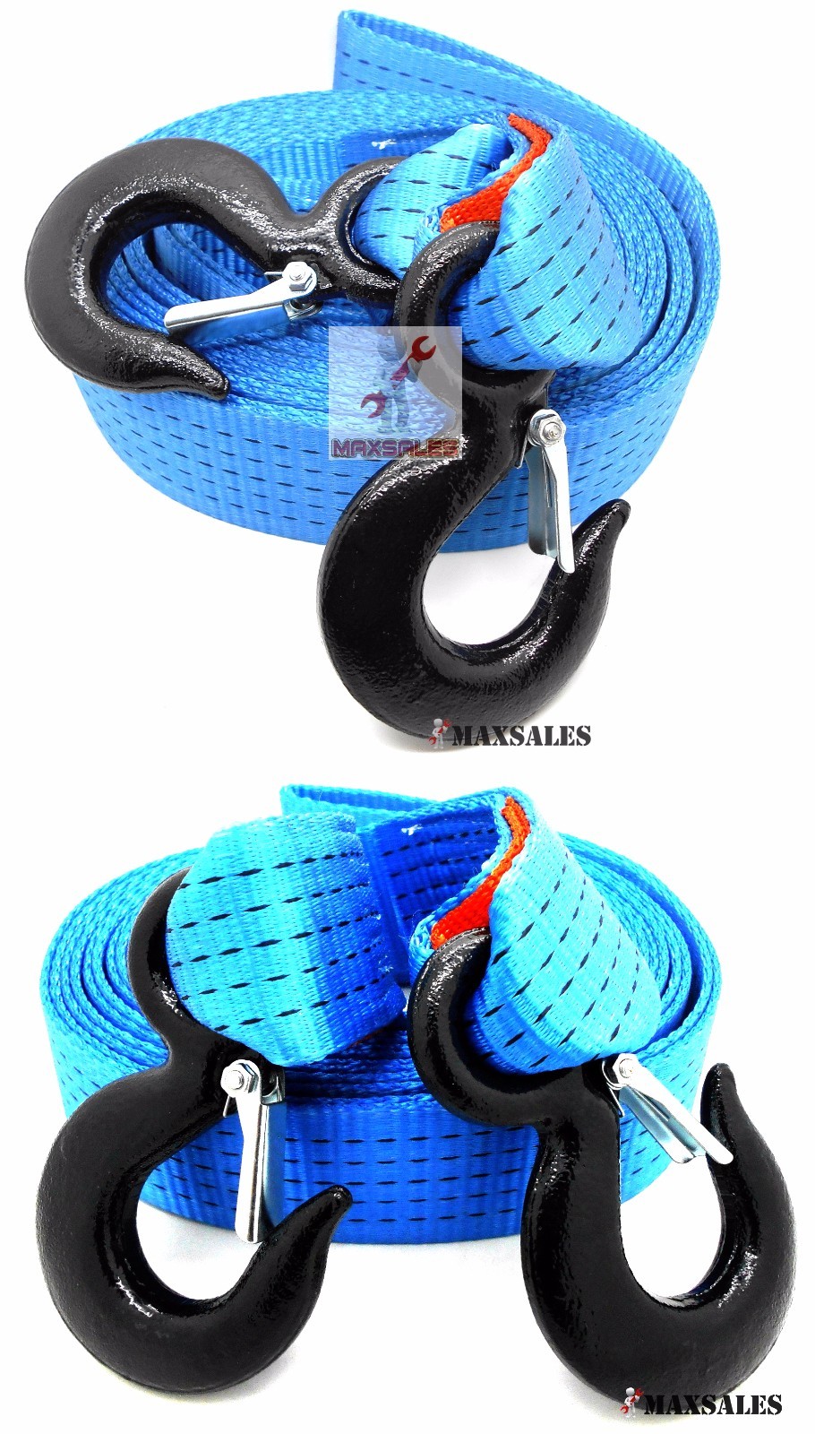 (Qty-2) 2" x 20 Ft. Polyester Tow Strap Rope 2 Hooks 12,000lb Heavy Duty