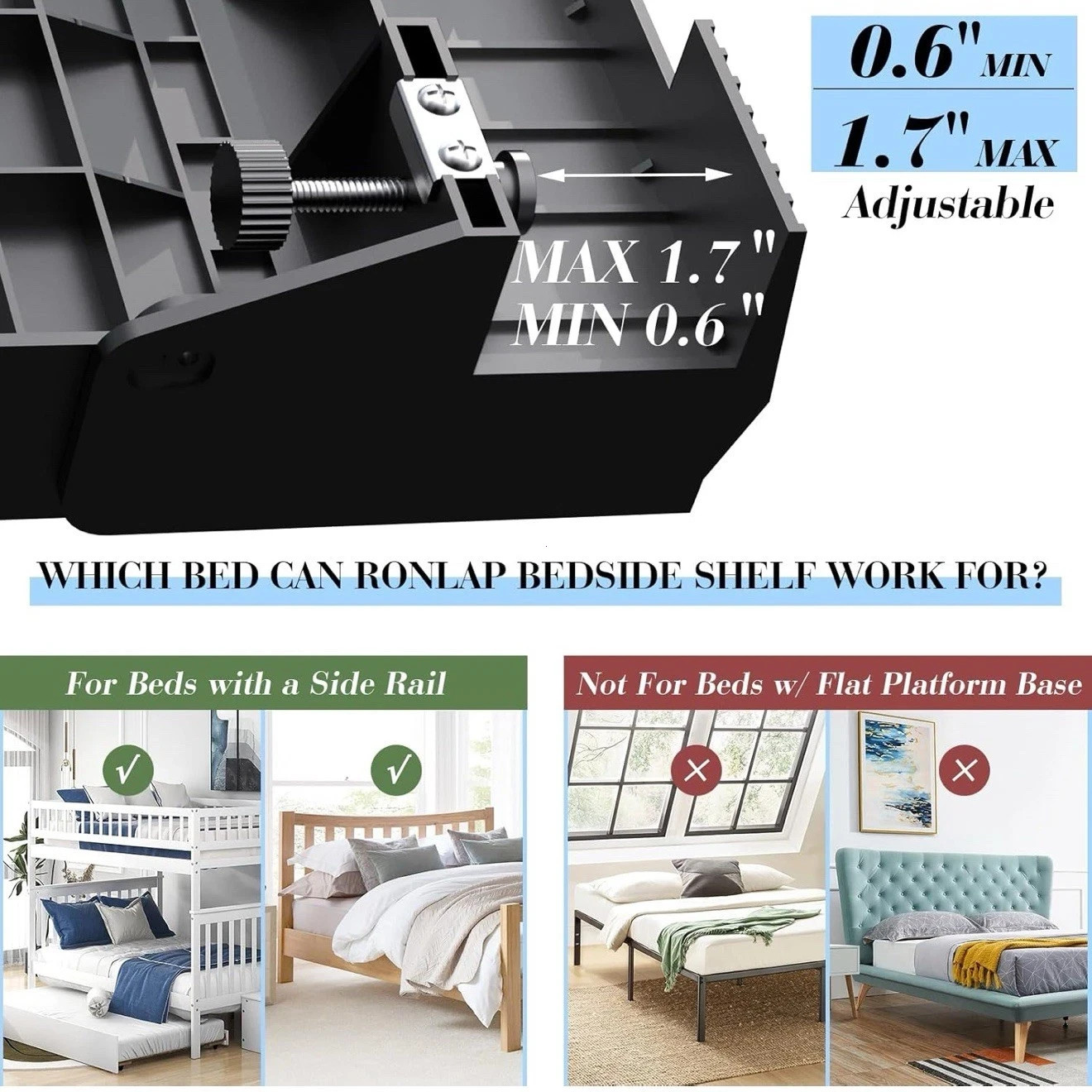 Folding Bedside Shelf Bunk Bed Shelf Organizer for Top Bunk Clip on BedSide