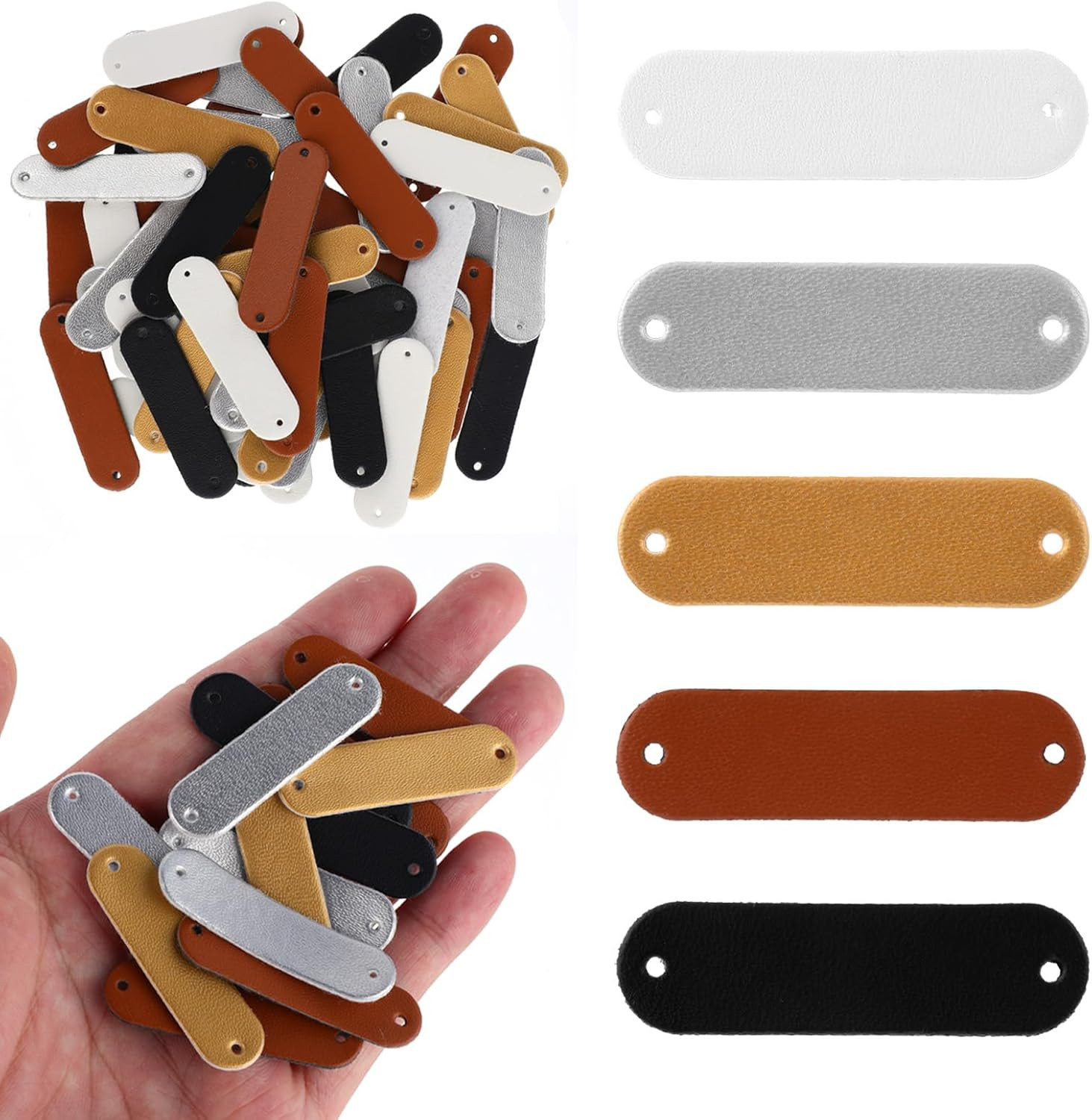 60-Pack PU Leather Tags – Blank Labels for Crafts, Sewing, Bags & Clothing