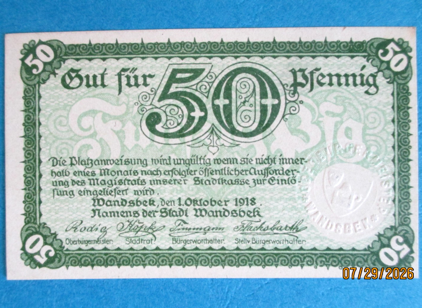 Germany , 50 Pfennig, Notgeld,  banknotes, 1918, #16