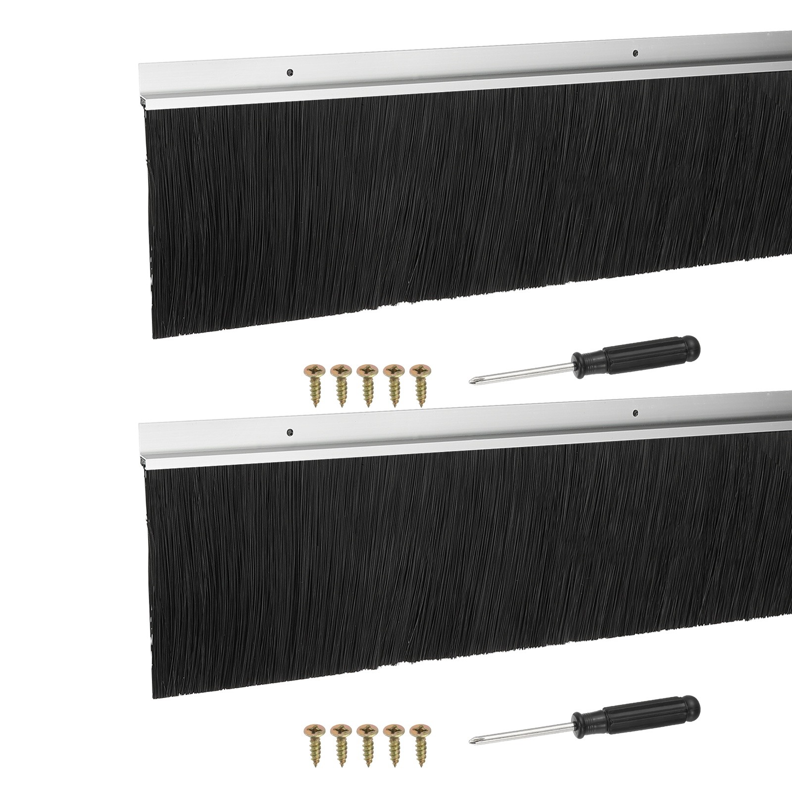 Door Sweep Brush Sweeps 3.1" Black PP Brush 39"L x 4.1"W -H-Shape(2 Pcs, Silver)