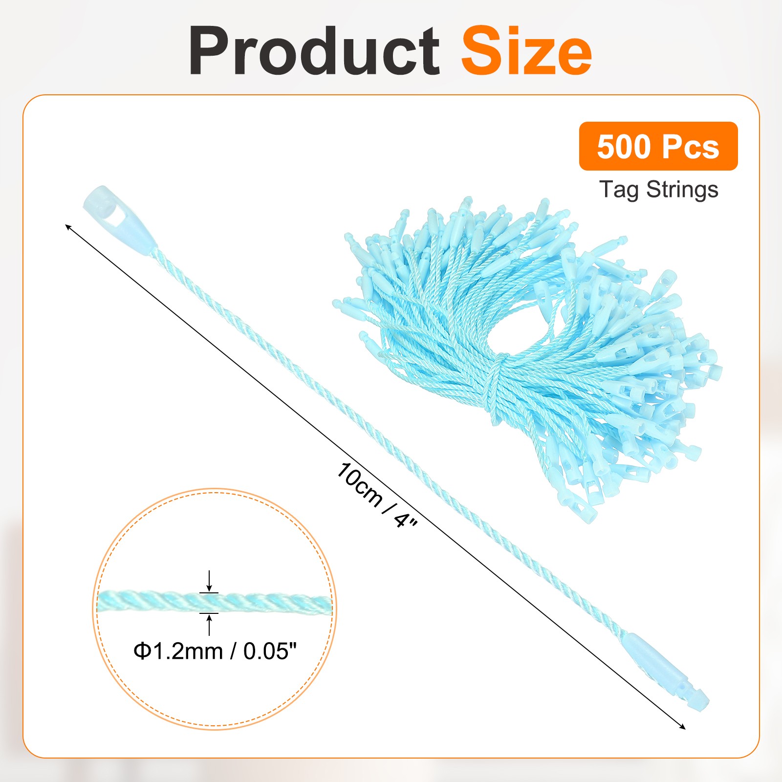 500 Pcs Polyester Hang Tag String 4" Snap Lock Pins Loop Fastener, Light Blue