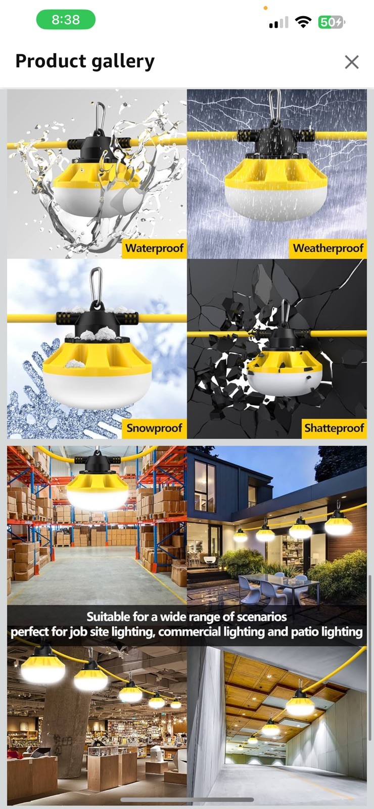 50ft LED Temporary Construction String Work Lights Industrial 50FT 2prong