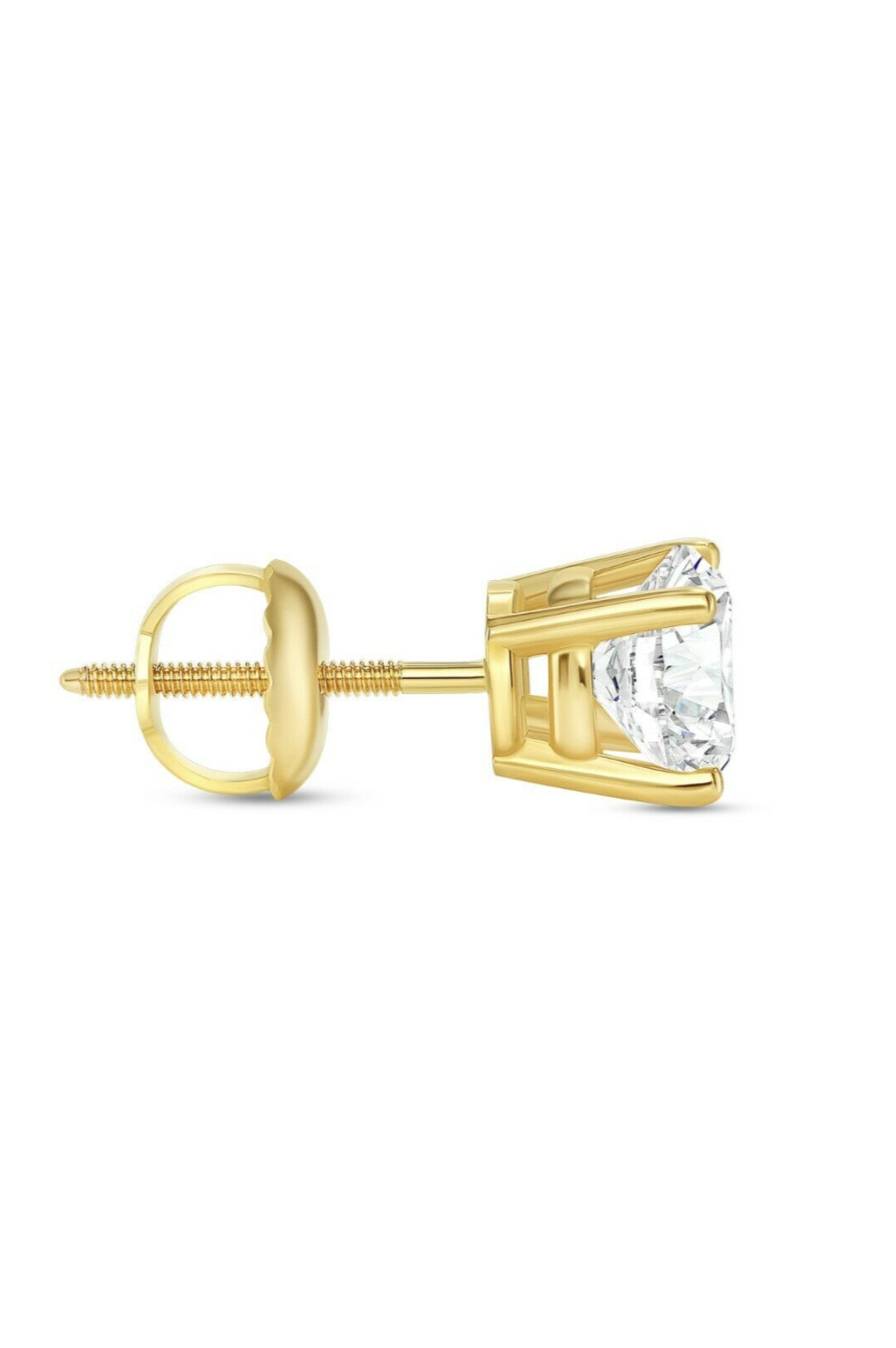 1/2 Ct Lab Created Diamond Single Stud Round Real 18K Yellow Gold Earring Screw