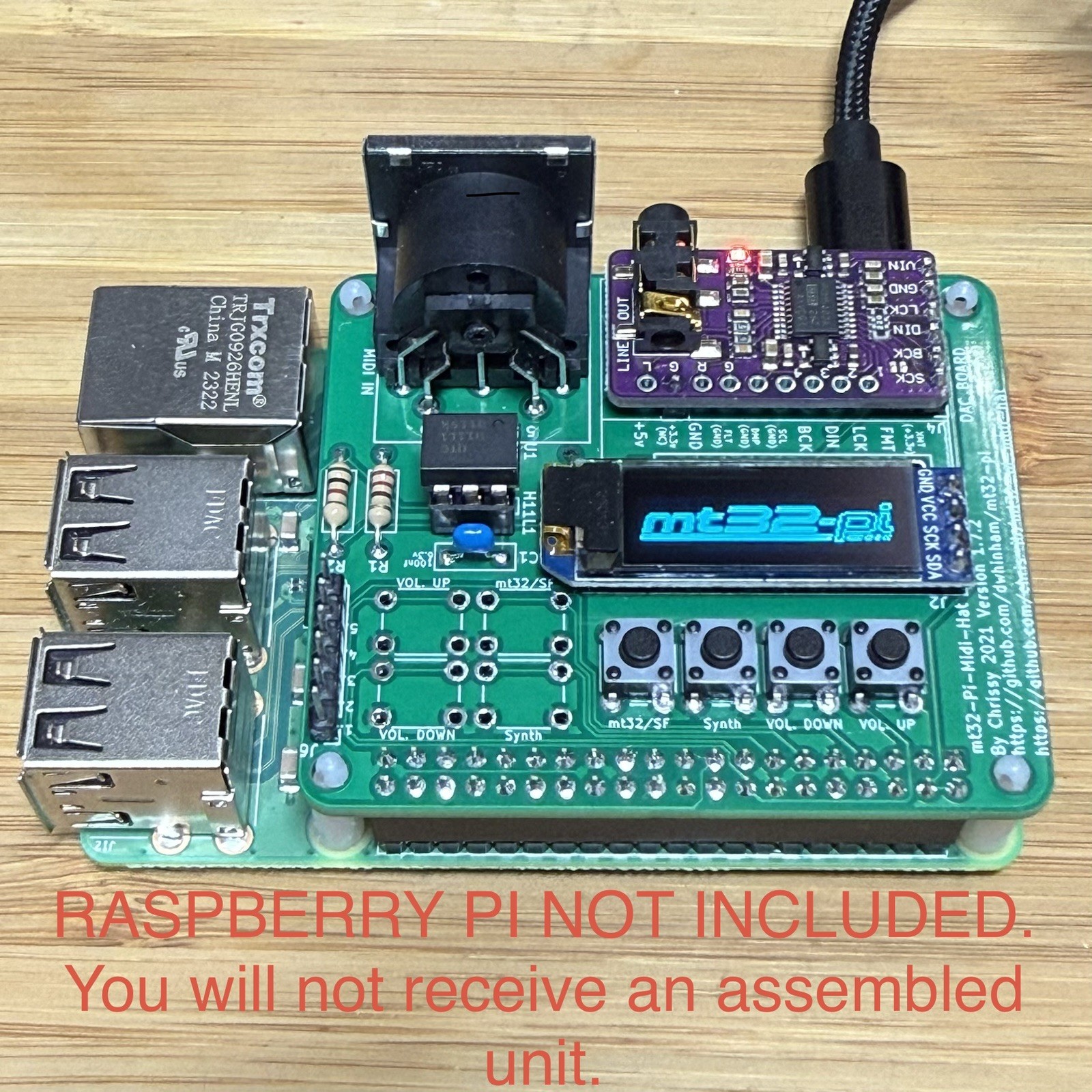 MT32-Pi MIDI HAT DIY Kit for Raspberry Pi MT-32 MIDI Synth Requires Assembly