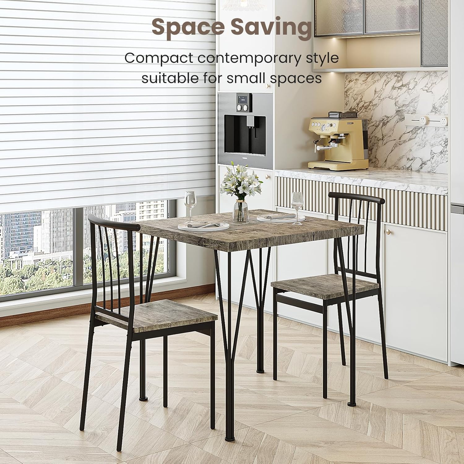 3-Piece Dining Table Set - Space-Saving Kitchen Table with 2 Chairs, Easy Assemb