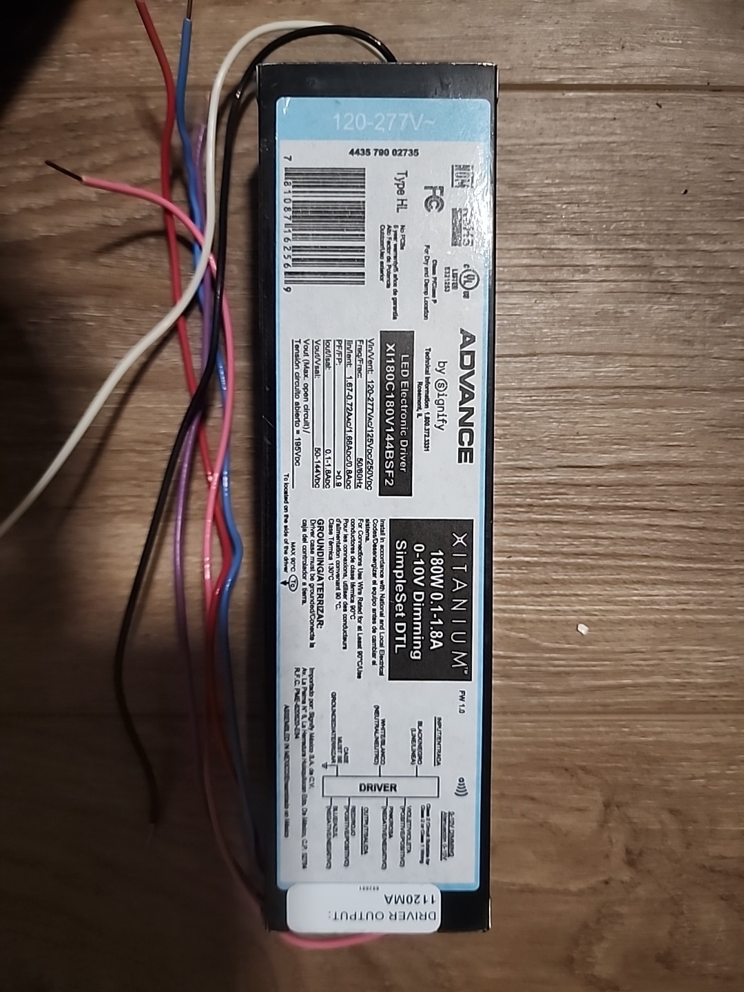 Advance LED Driver 180w 120-277v Preset 1120MA