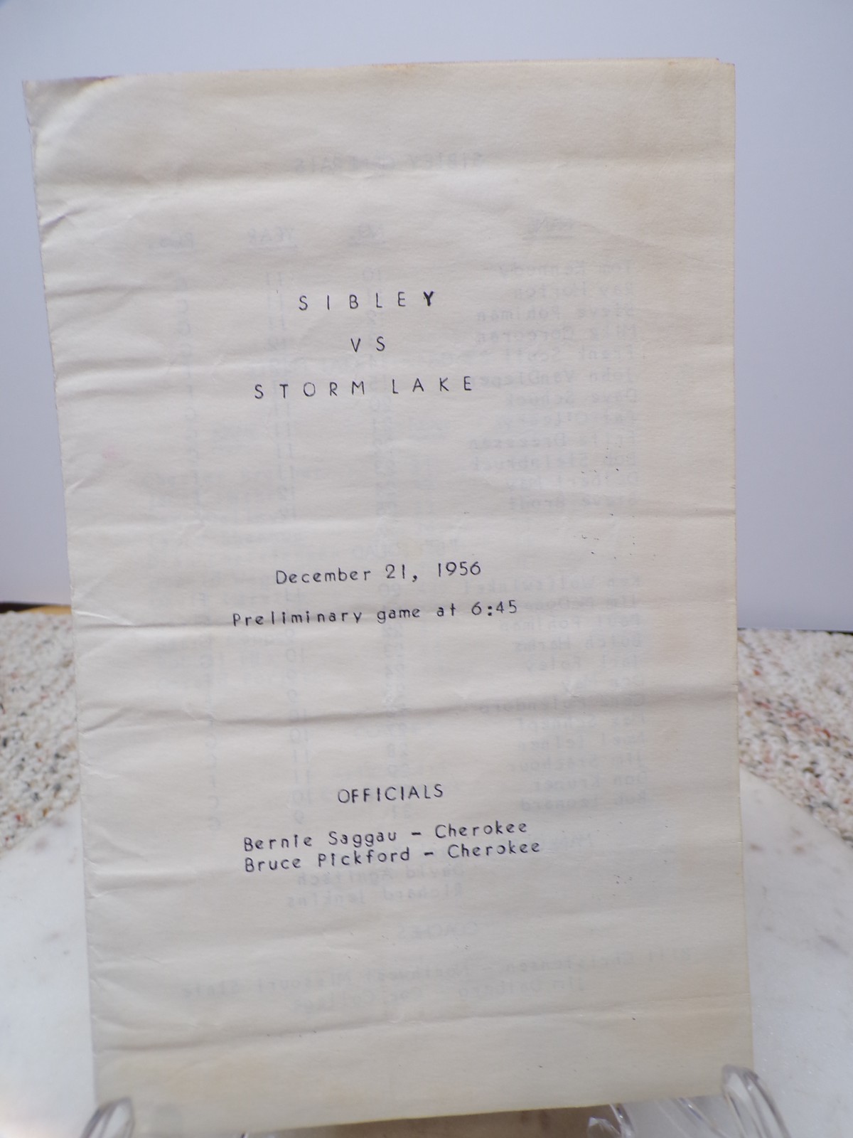 1956 Sibley vs Storm Lake Preliminary Basketball Game Program IS FAMILY LISTED?