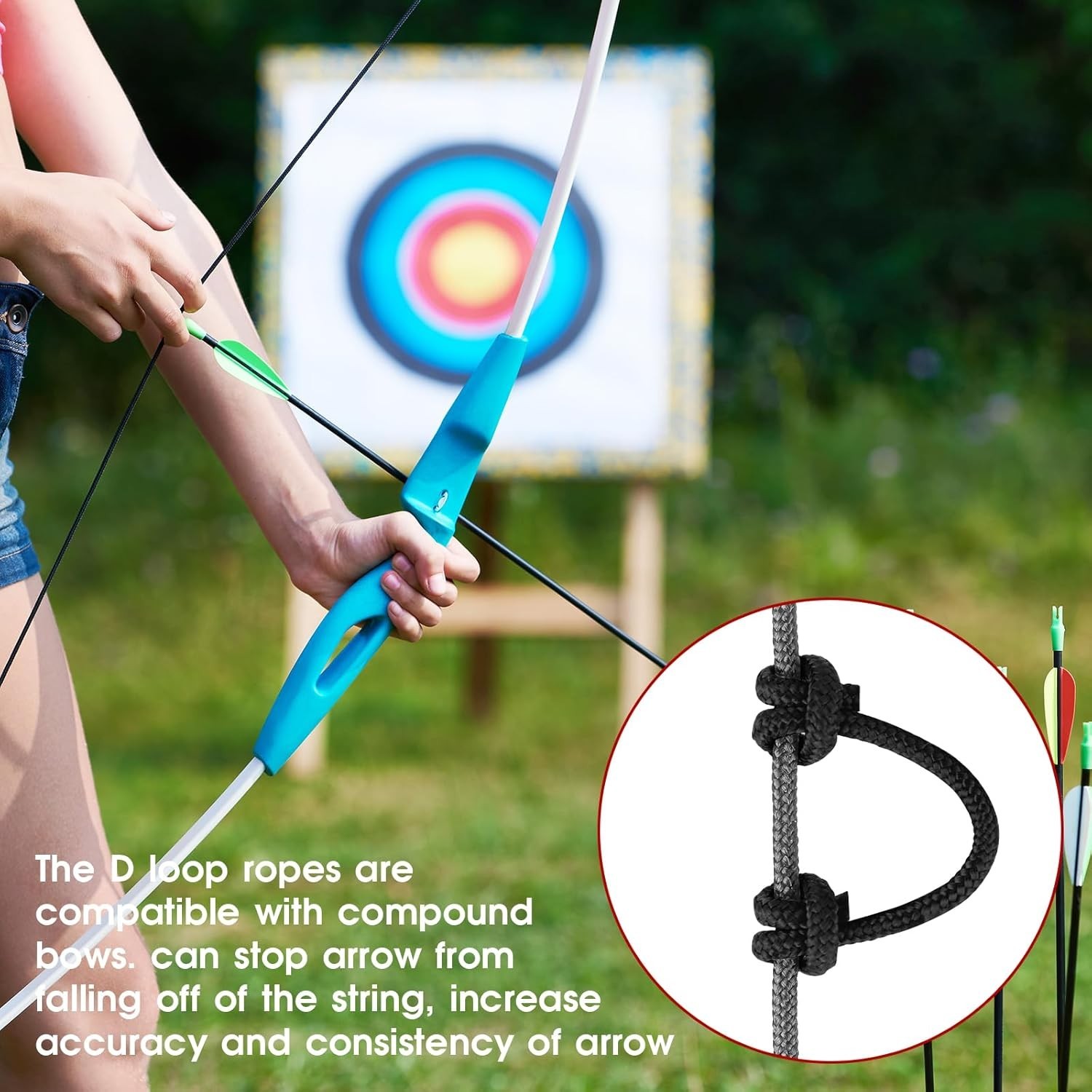 Archery D Loop String 2 Pieces for Compound Bow Black Bowstring Rope 10 Feet