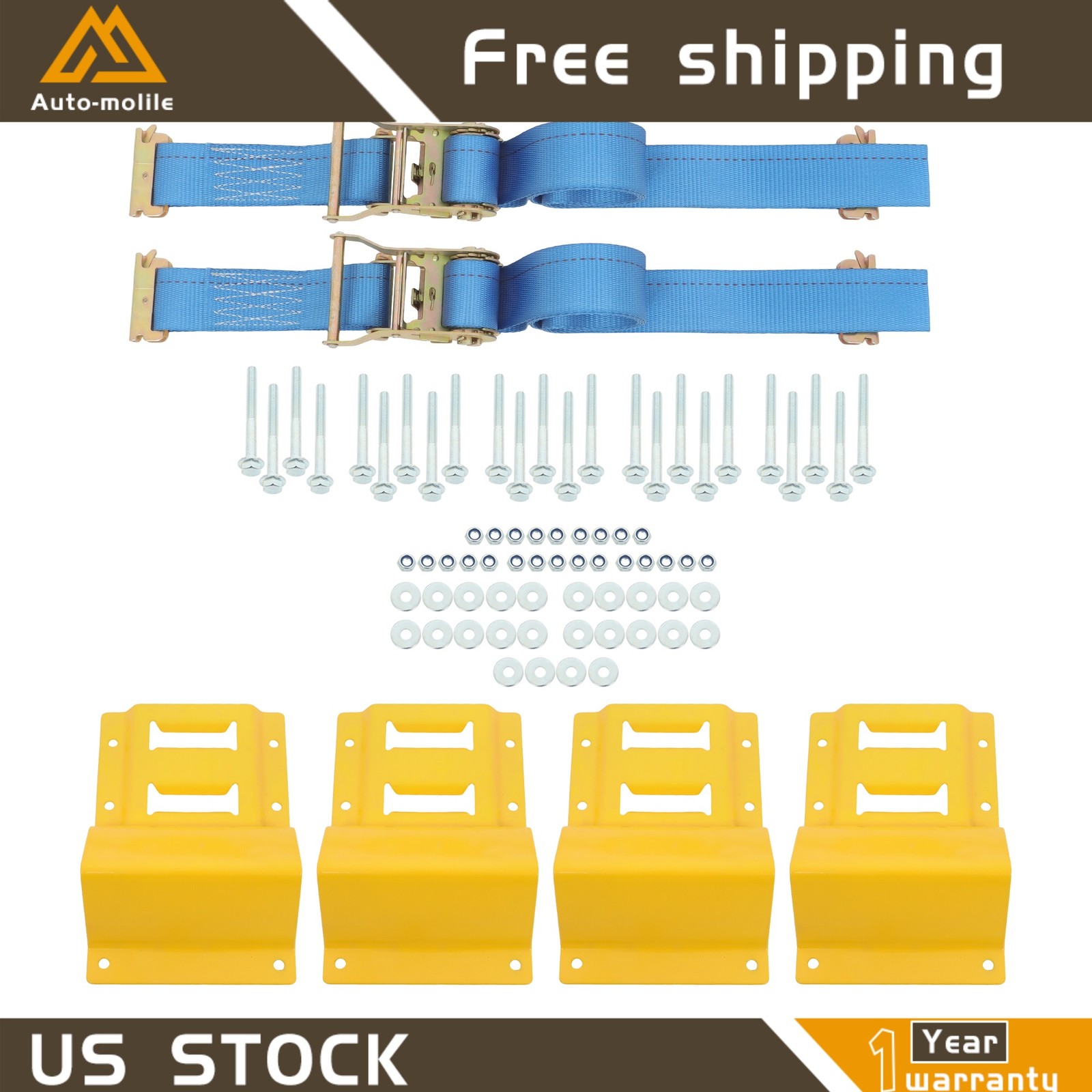Heavy Loads E Track System With Wheel Chock 7.5' Blue Ratchet Tie Down Straps