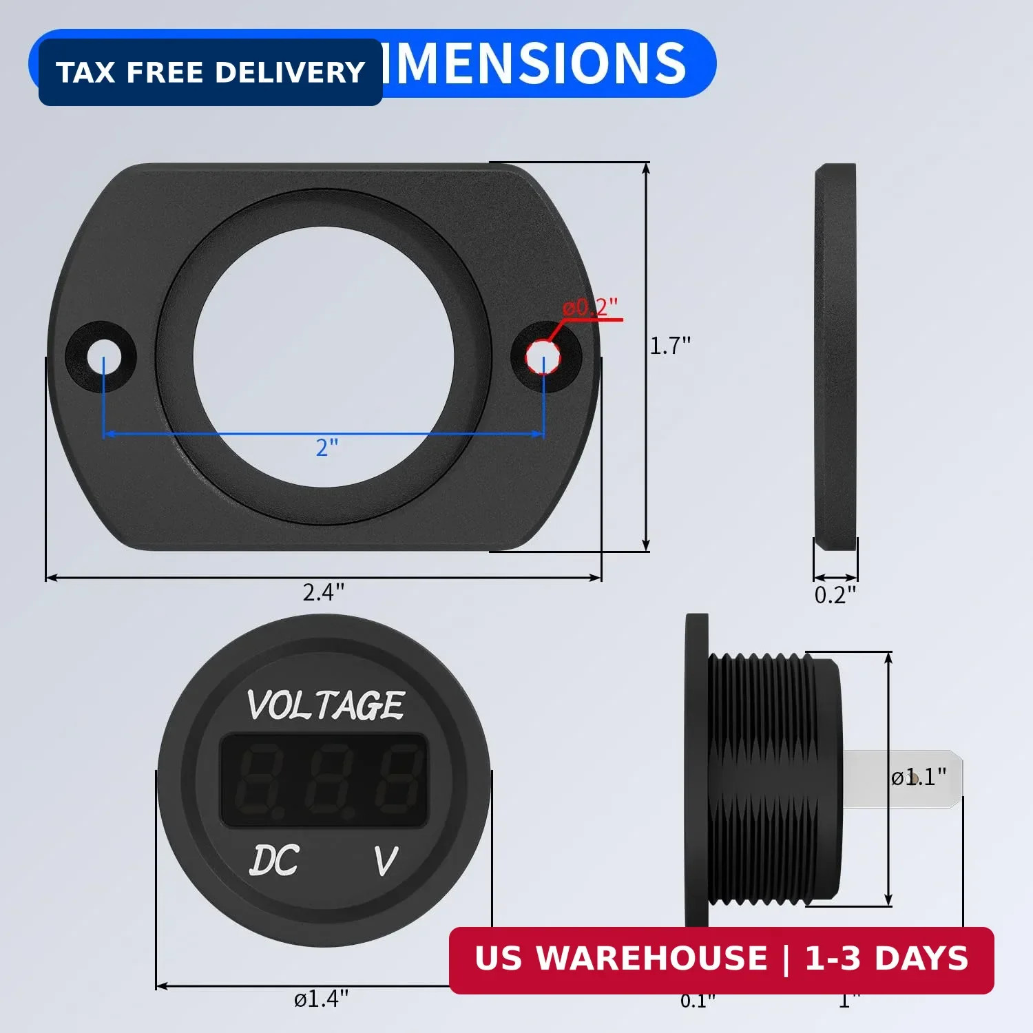 Battery Voltage Meter Waterproof DC 12V 24V LED Voltmeter Panel 12 Volt 24 Volt
