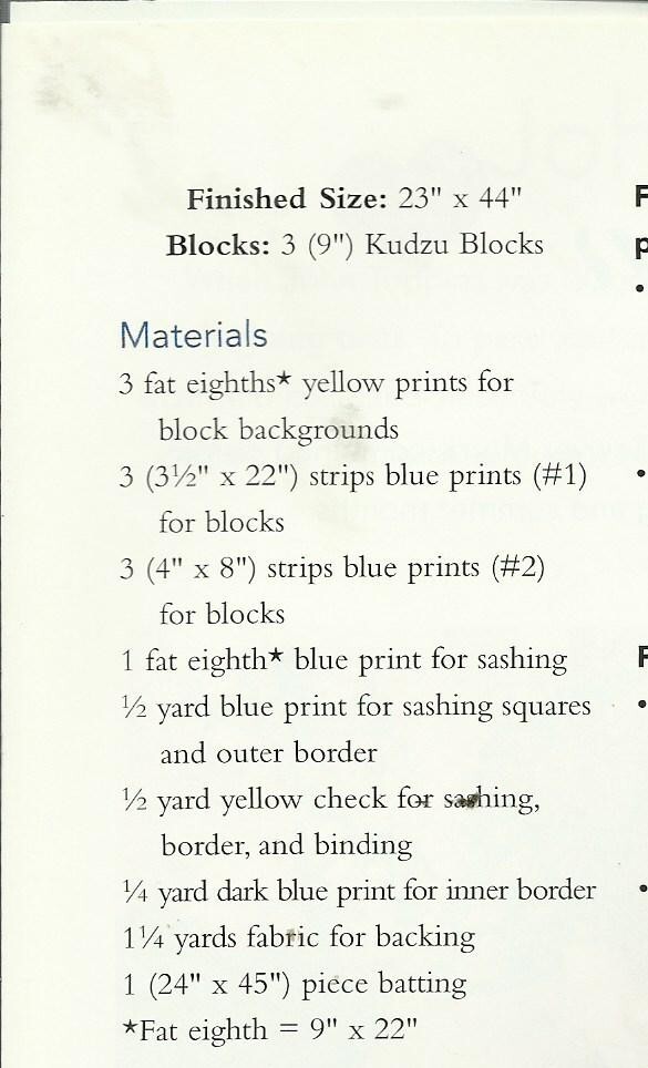 C0291 SLICE OF LEMON RUNNER QUILT PATTERN/INSTRUCTIONS
