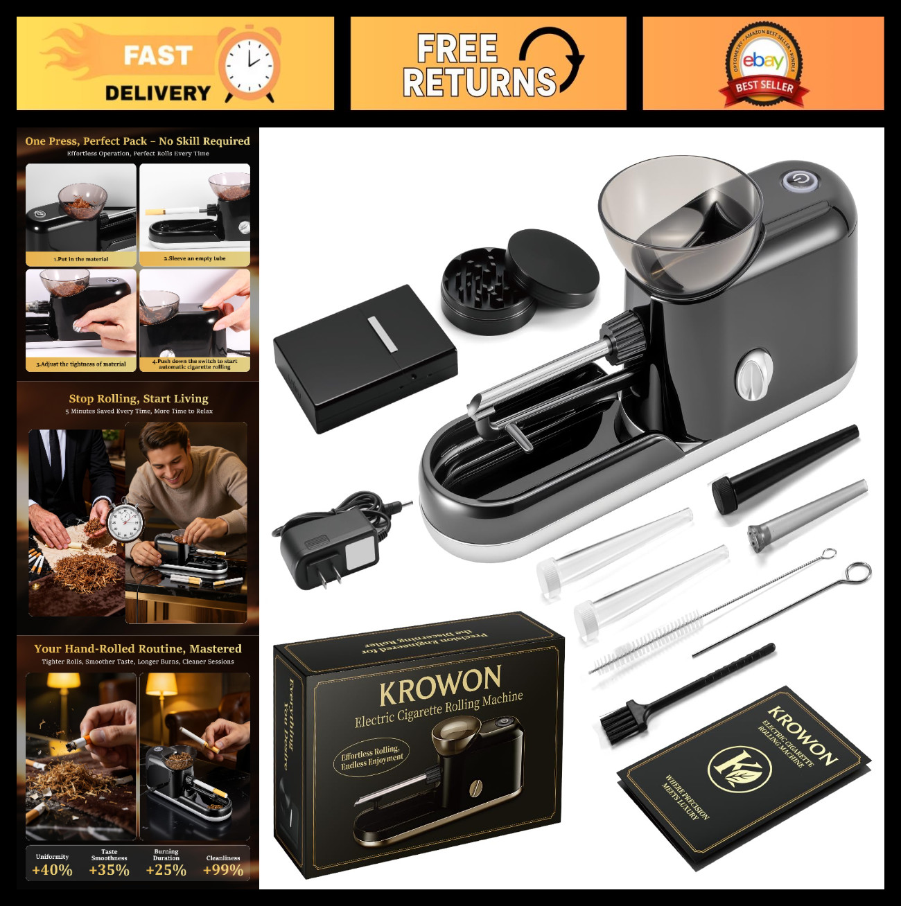 Automatic Electric Cigarette Rolling Machine - One-Touch Maker with Complete Kit