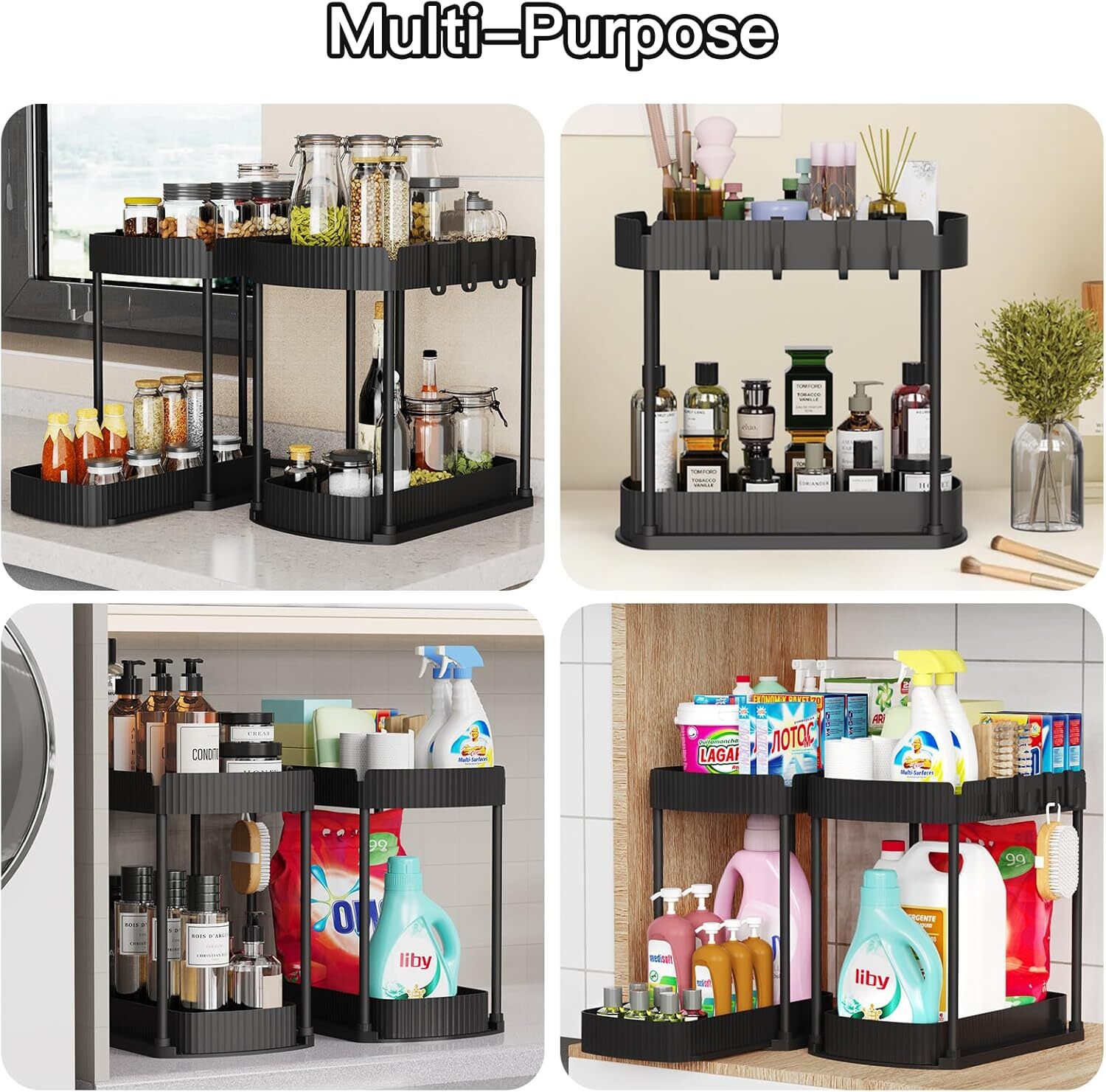 2 Pack Multi-Purpose Pull-Out Storage Organizers,Under Sink Organizers Storage