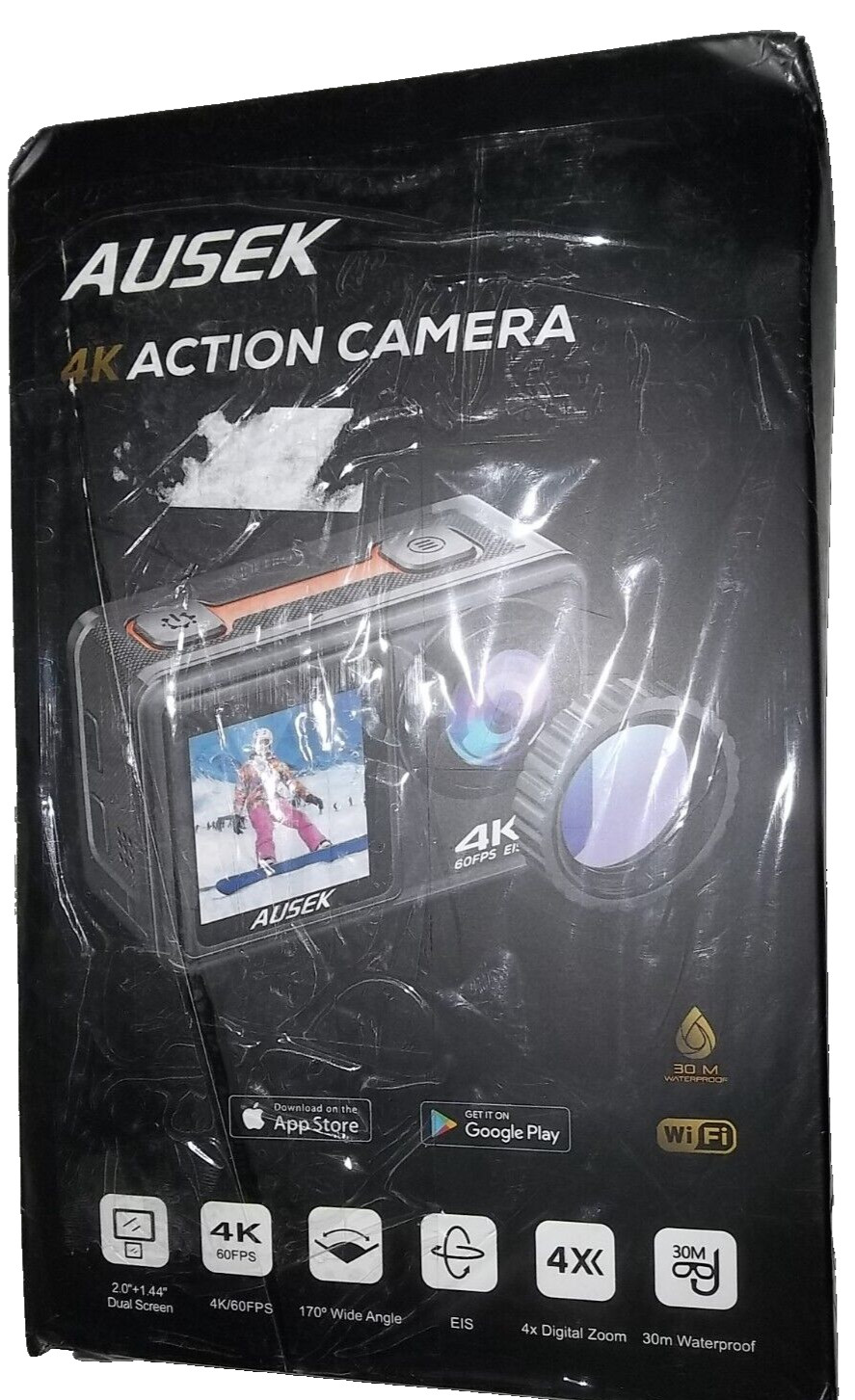 AUSEK ACTION CAMERA 4K 4k 60 FPS with wide angle, 4 x Digital zoom , Dual screen