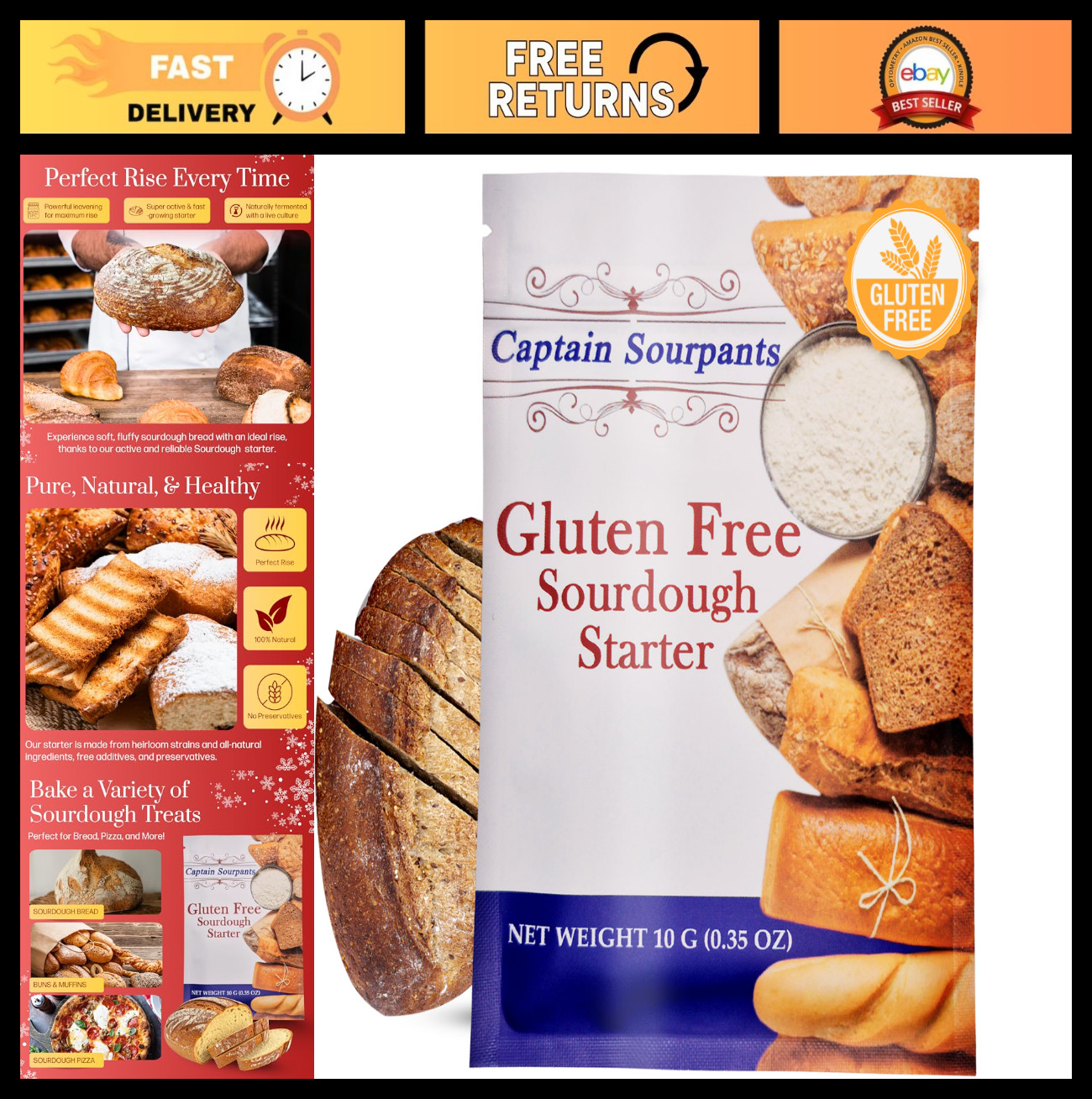 "Gluten Free Sourdough Starter Kit - 100+ Year Old Heirloom for Bread, Pizza, Pa
