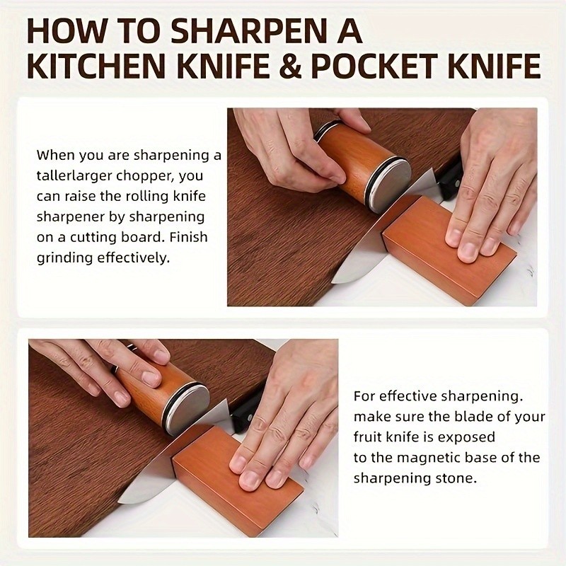 Diamond Rolling Knife Sharpener Straight Edge Sharpening Roller w/ Magnetic Base