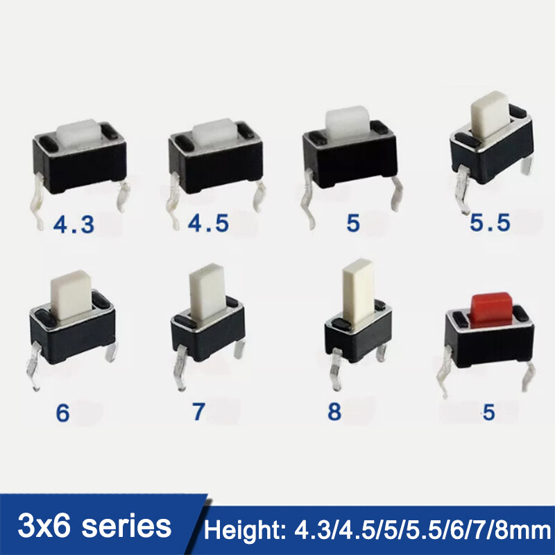 3 x 6 x 4.3 - 8mm Momentary Tactile Tact Push Button Switch 2 Pin SPST Micro