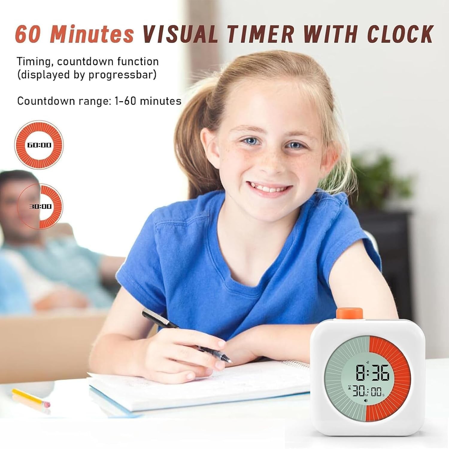 User-Friendly Visual Timer for Educators - 60-Minute Silent Countdown for Focus