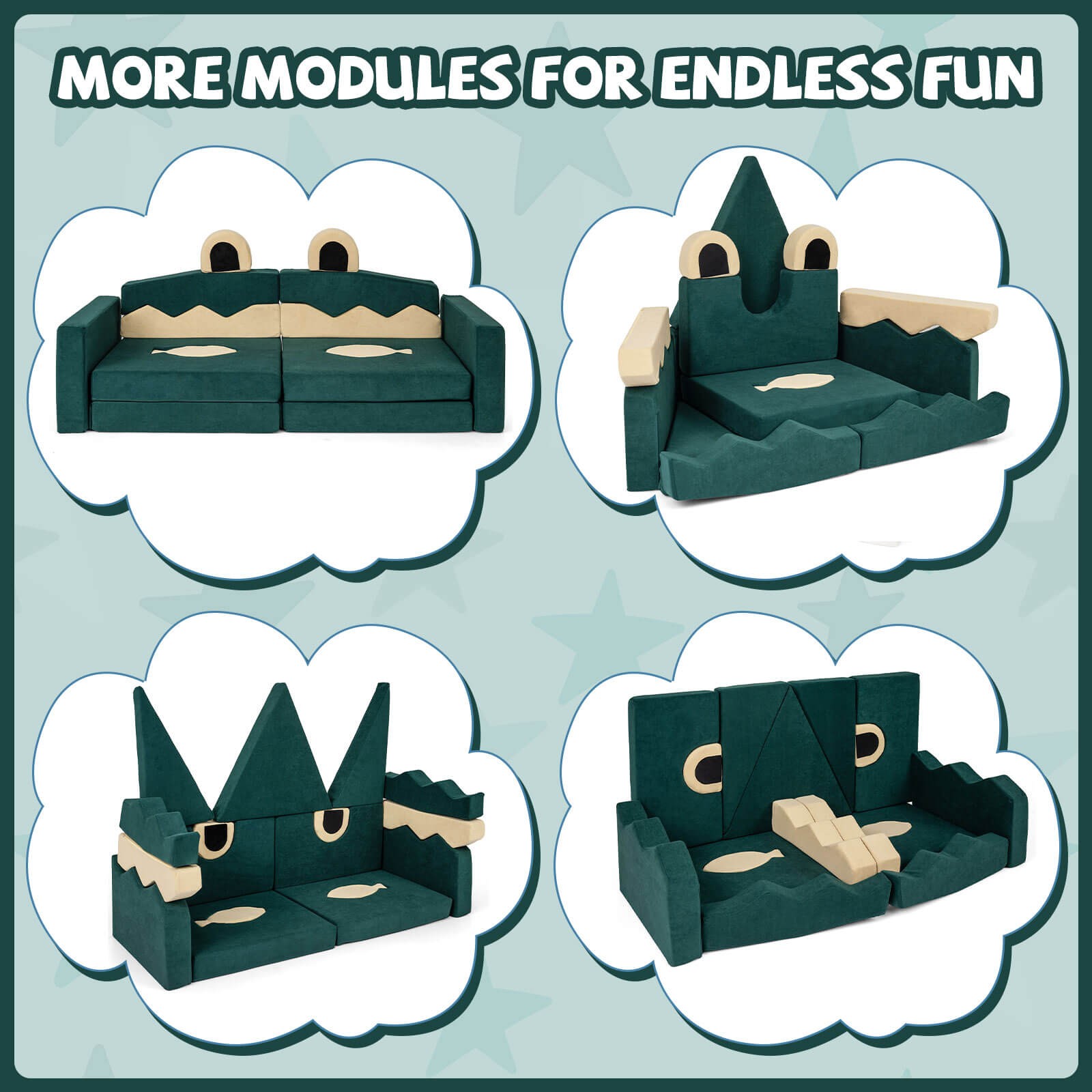 17 PCS Modular Kids Play Couch Multifunctional Convertible Kids Sofa Furniture