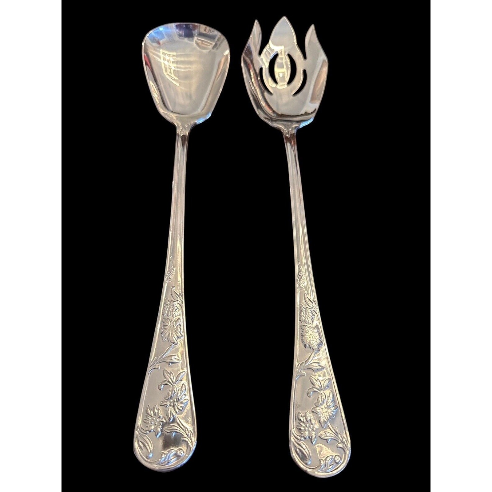 Reed & Barton QUEEN'S GARDEN Stainless 2 Pc Oversized Salad Serving Set (AA)