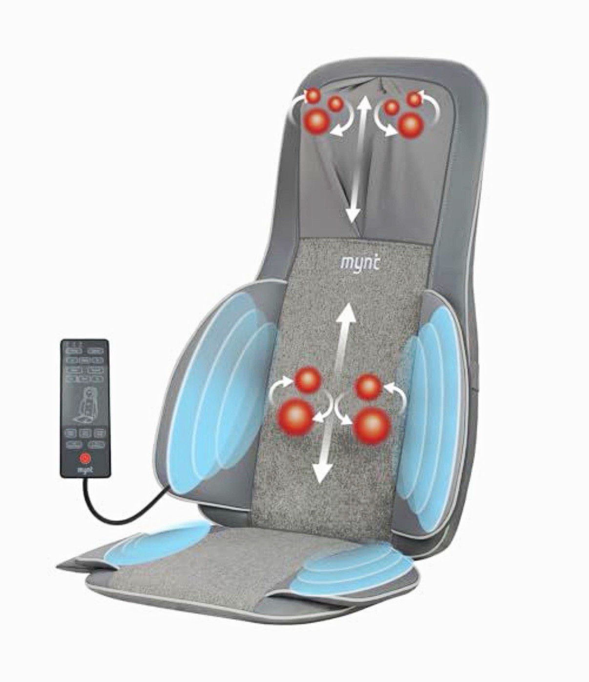 mynt Shiatsu Neck & Back Massage Cushion w/ Heat & Air Compression, Gray