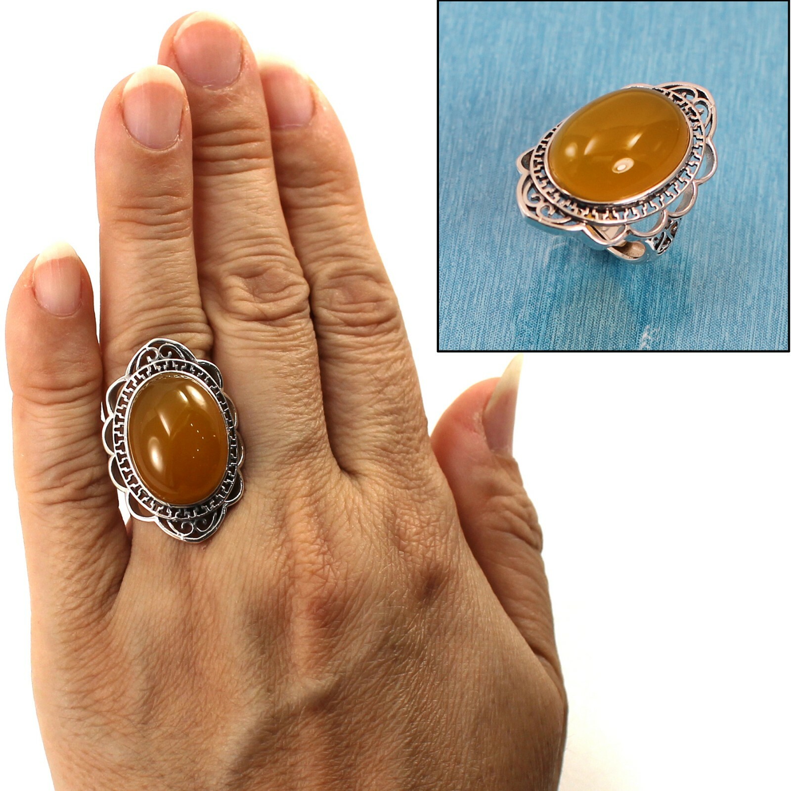 Honey Agate Solid Sterling Silver .925 Antique Style Solitaire Ring TPJ
