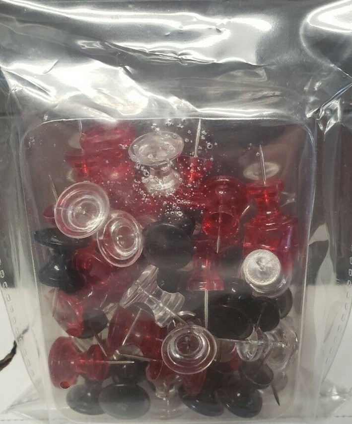 2 packs Office Depot Push Pins, Clear/Black/Read, 50 Count per pack(100 pins)