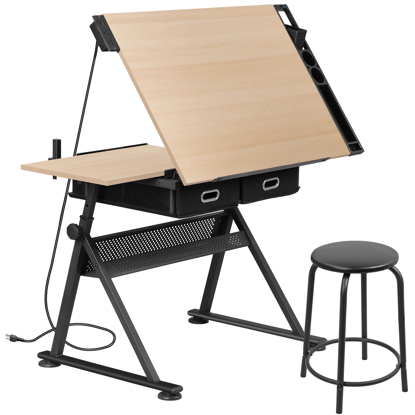 Drafting Table with Stool Set Artist Workstation Natural Writing Desk Home