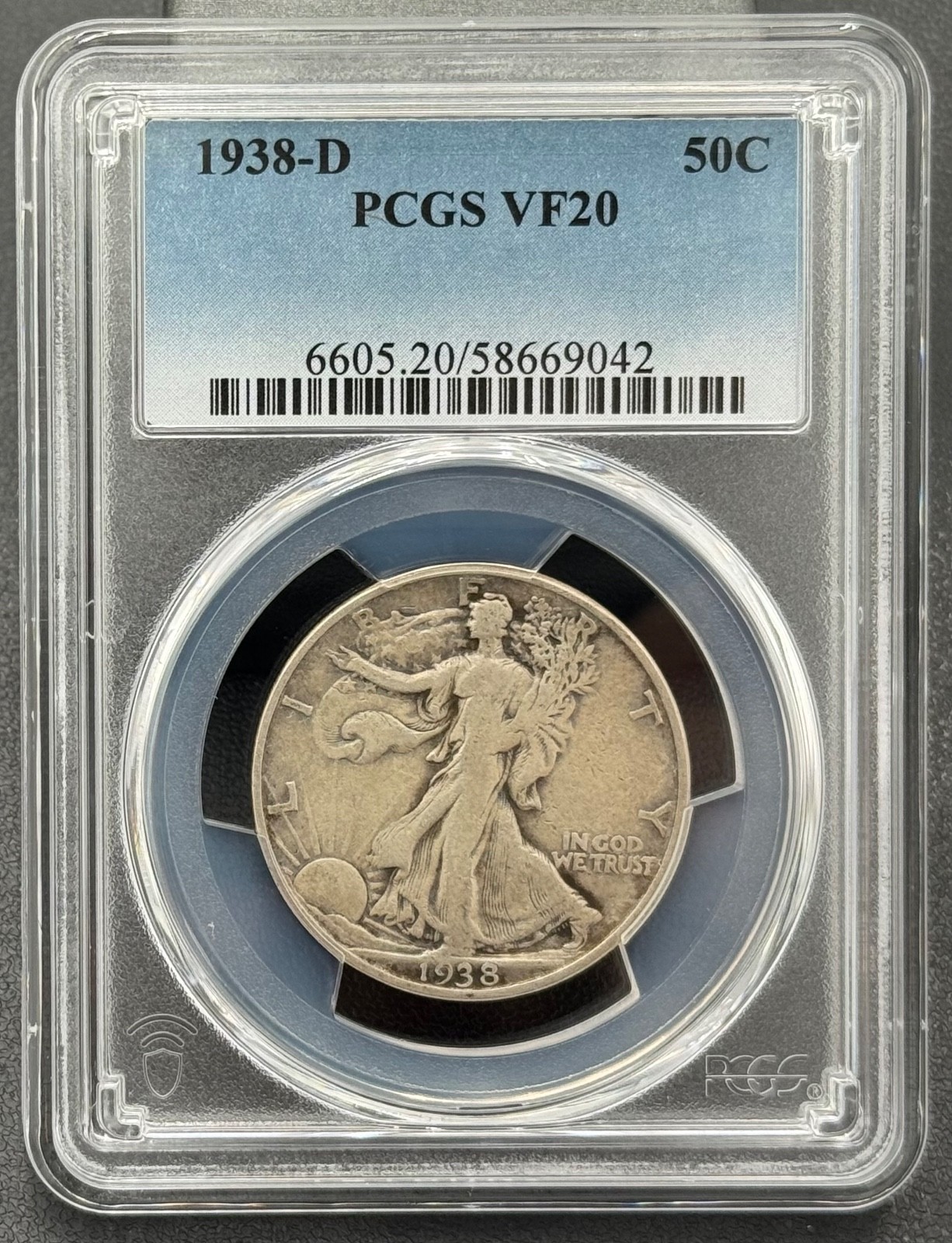 1938 D 50C Walking Liberty Half Dollar PCGS VF 20, Low Mintage Key Date