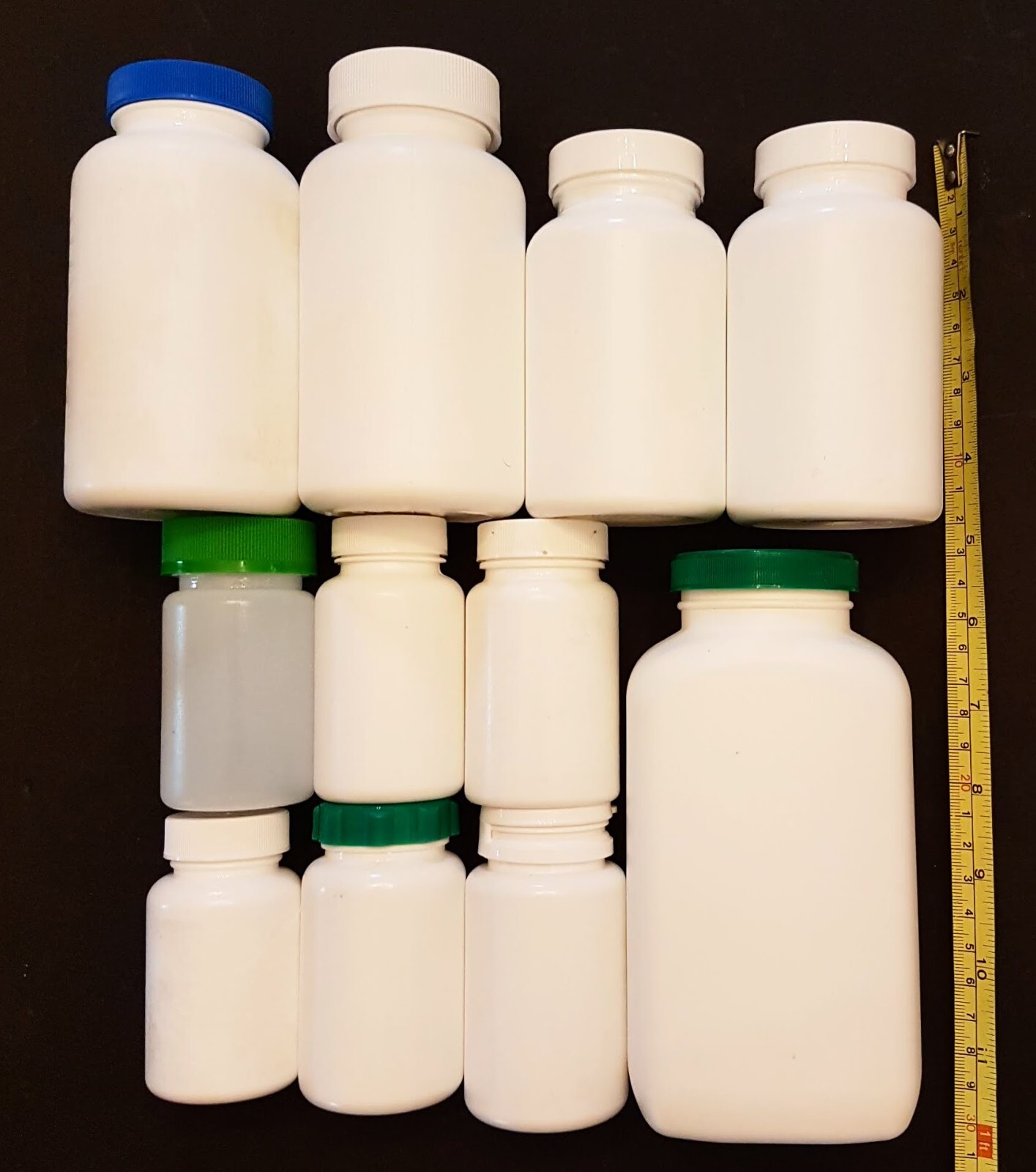 EMPTY Pill Bottle LOT of 11 Misc White Plastic Craft Storage Variety of Sizes