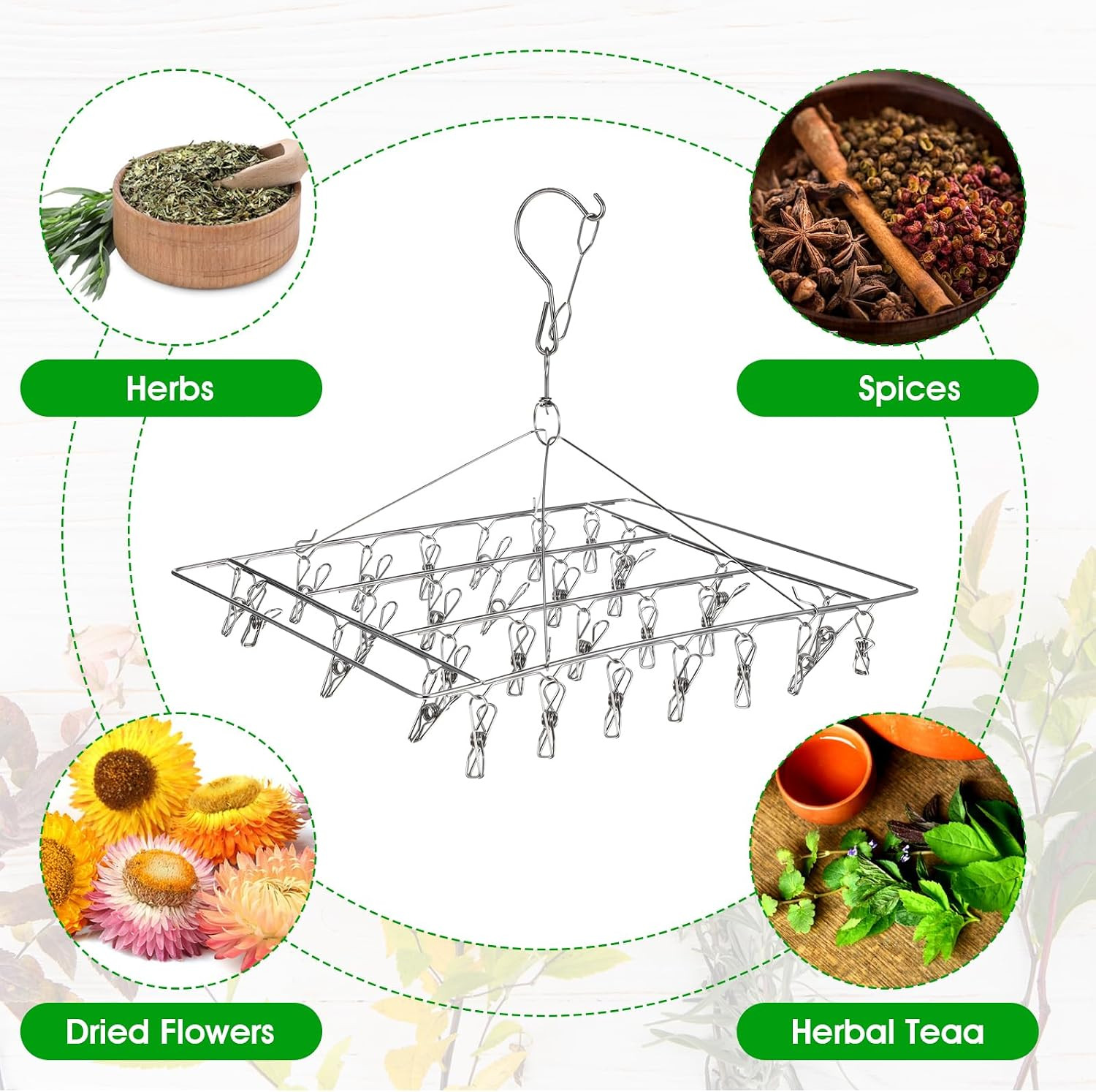 4 Pcs Hanging Drying Rack for Herb Macrame Flower Drying Rack with 30 Stainless