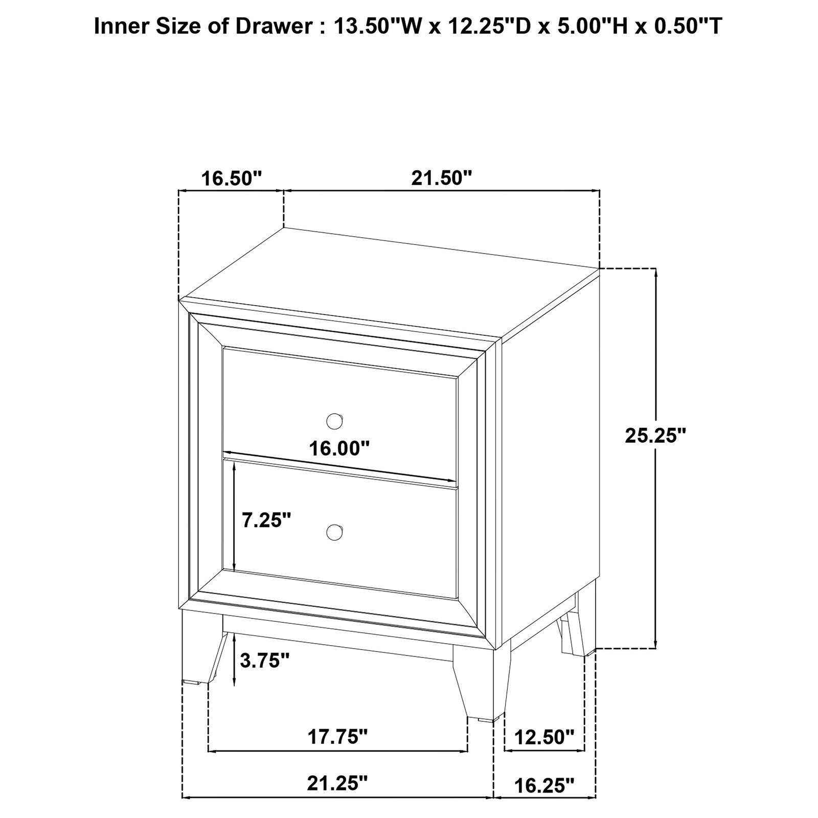 Walnut 2-Drawer Nightstand, Solid Wood Bedside Table, Modern Storage Cabinet