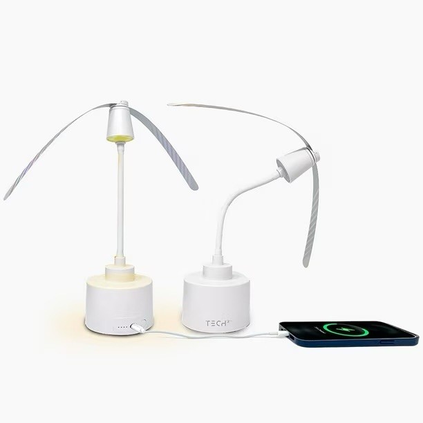 Tech Squared Fly Fan 2pack with Lamp and Powerbank  - White