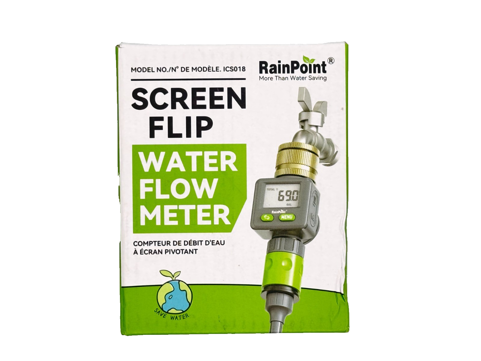 RainPoint Water Flow Meter , Screen-Flip Water Meter ICS018