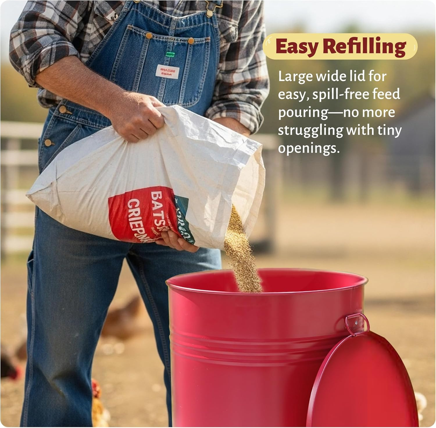 75 LB Large Free Standing Chicken Feeder, Portable Gravity Chicken Feeder Automa