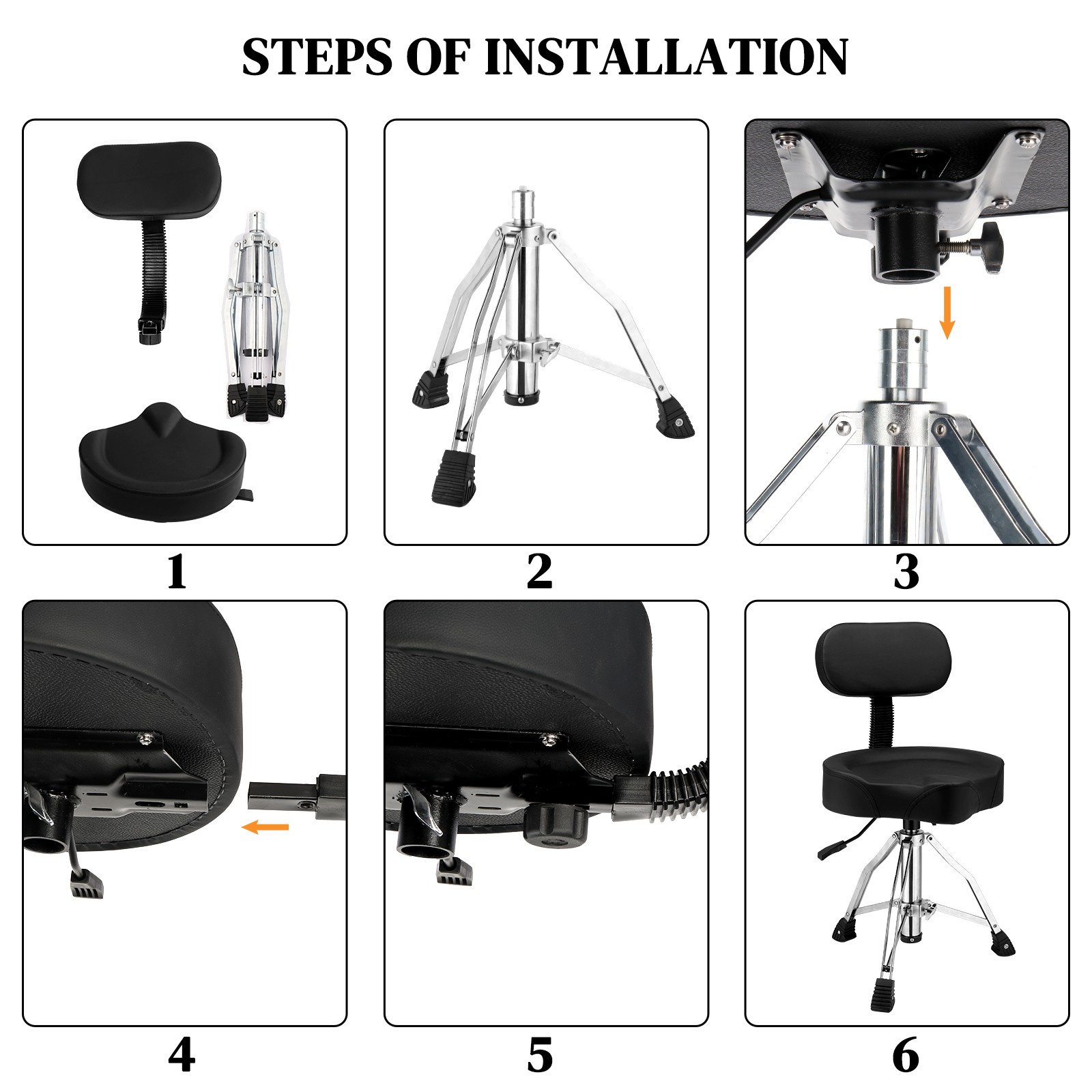 New Hydraulic Drum Stool Adjustable Height for Drummers Black with Backrest