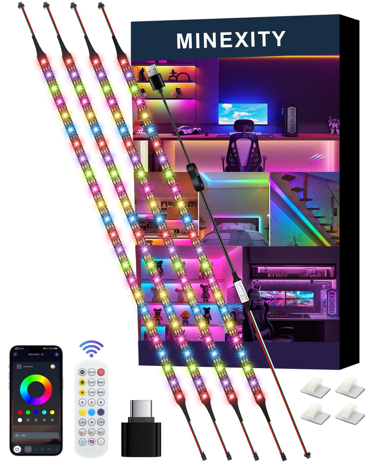 TV LED Backlight, RGB Smart LED Strip Lights for 55-65 Inch TVs, Remote and A...