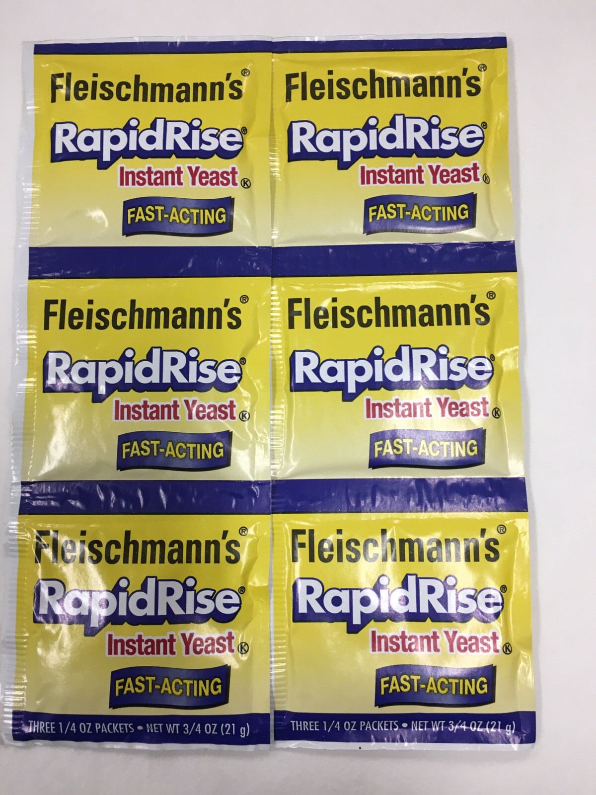 Fleischmann's Rapid Rise Instant Yeast, 2 Strips, 1/4 oz Ea. NEW, EXP 02/15/2022