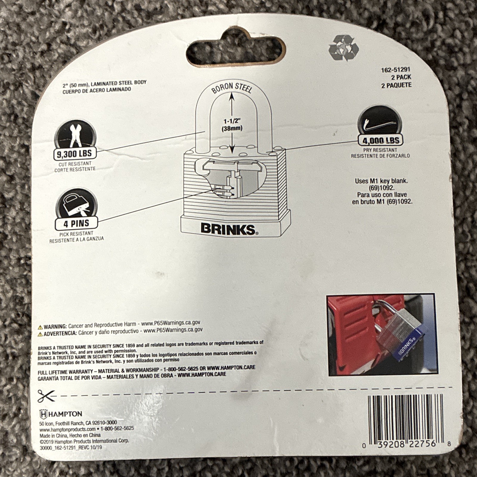 Brinks PROMAX Security Keyed Alike Padlocks 2-Pack Boron Shackle 162-51291