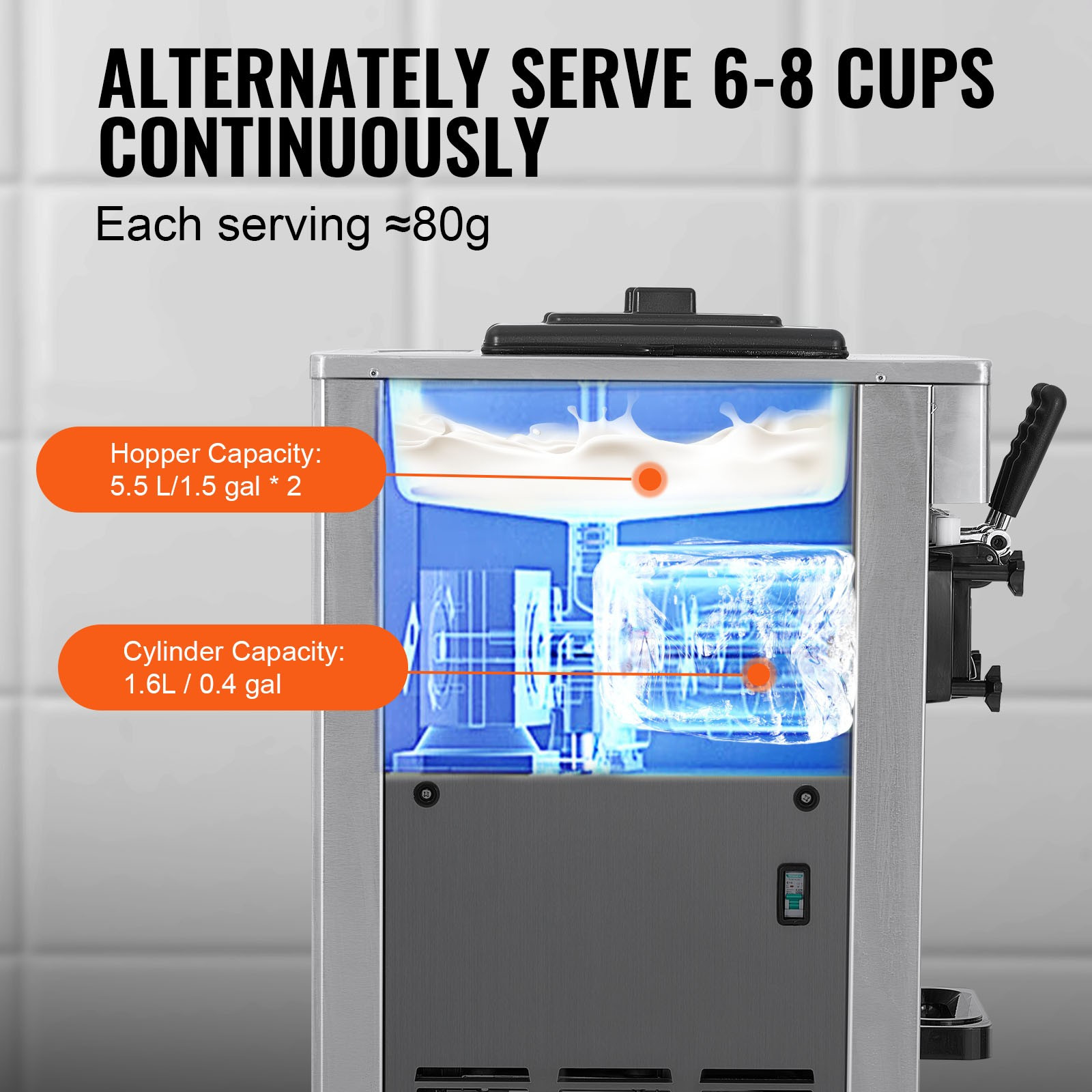 Commercial Soft Serve Ice Cream Machine Maker 21-31 L/H Yield 3-Flavor