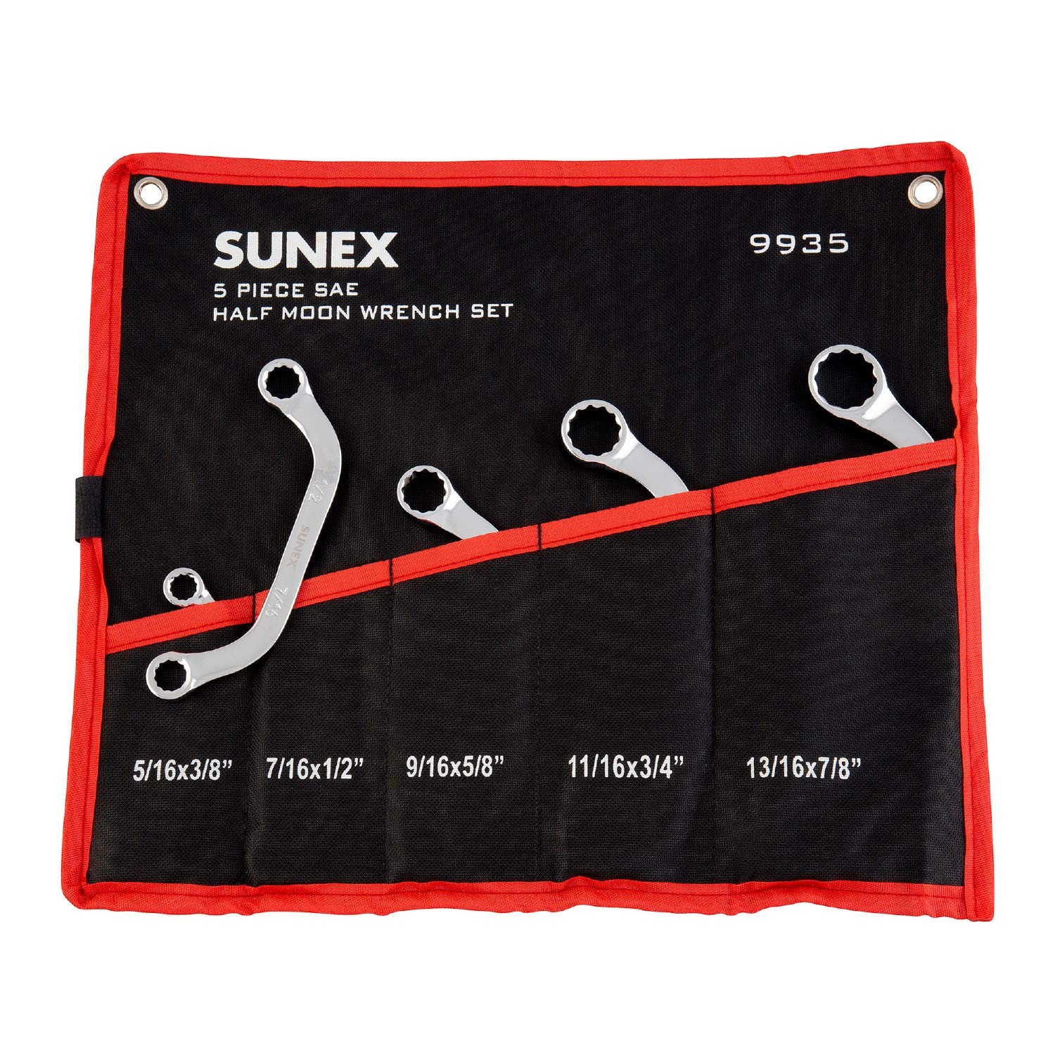 Sunex Tools 9935 SAE Half Moon Wrench Set, 5/16"x3/8" - 13/16"x7/8", Fully Po...
