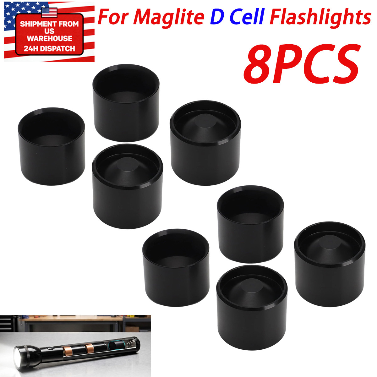 For Maglite D Cell Flashlights Dry Storage Hidden Storage Cups Aluminum 8PCS