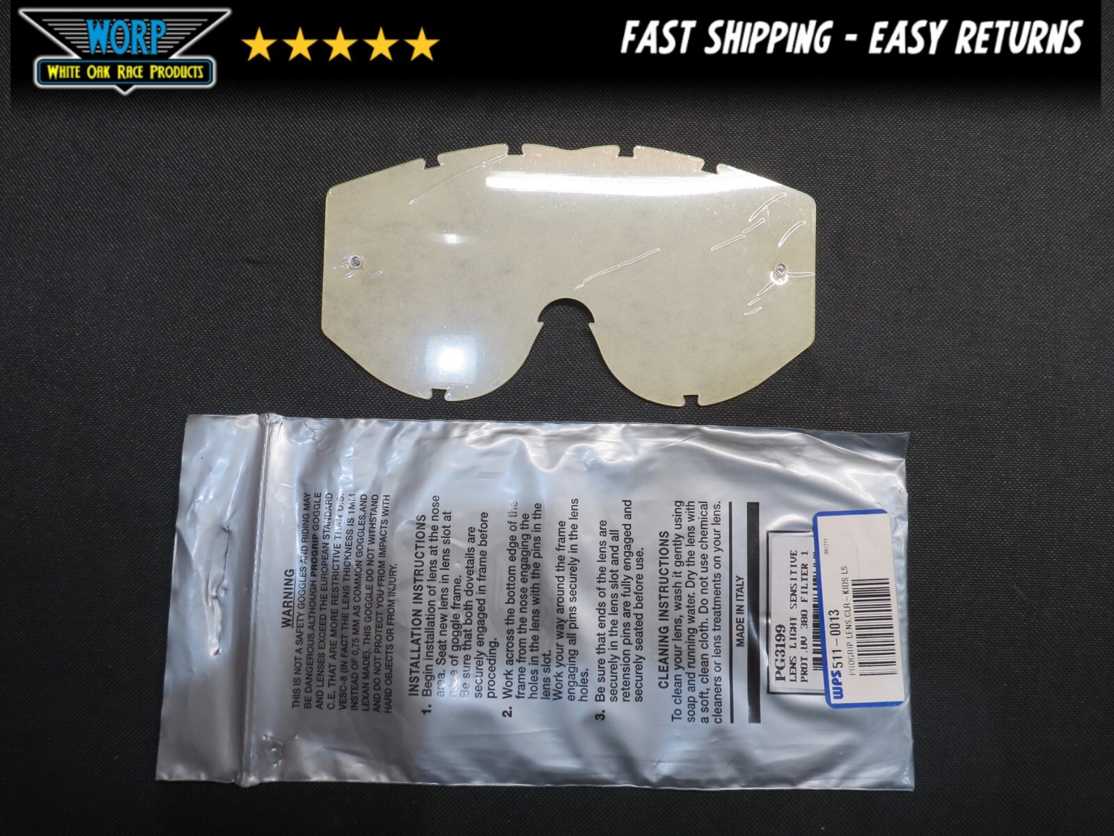 PRO GRIP GOGGLE LENS 3199 CLEAR KIDS MOTORCYCLE ATV SXS UTV OFF ROAD
