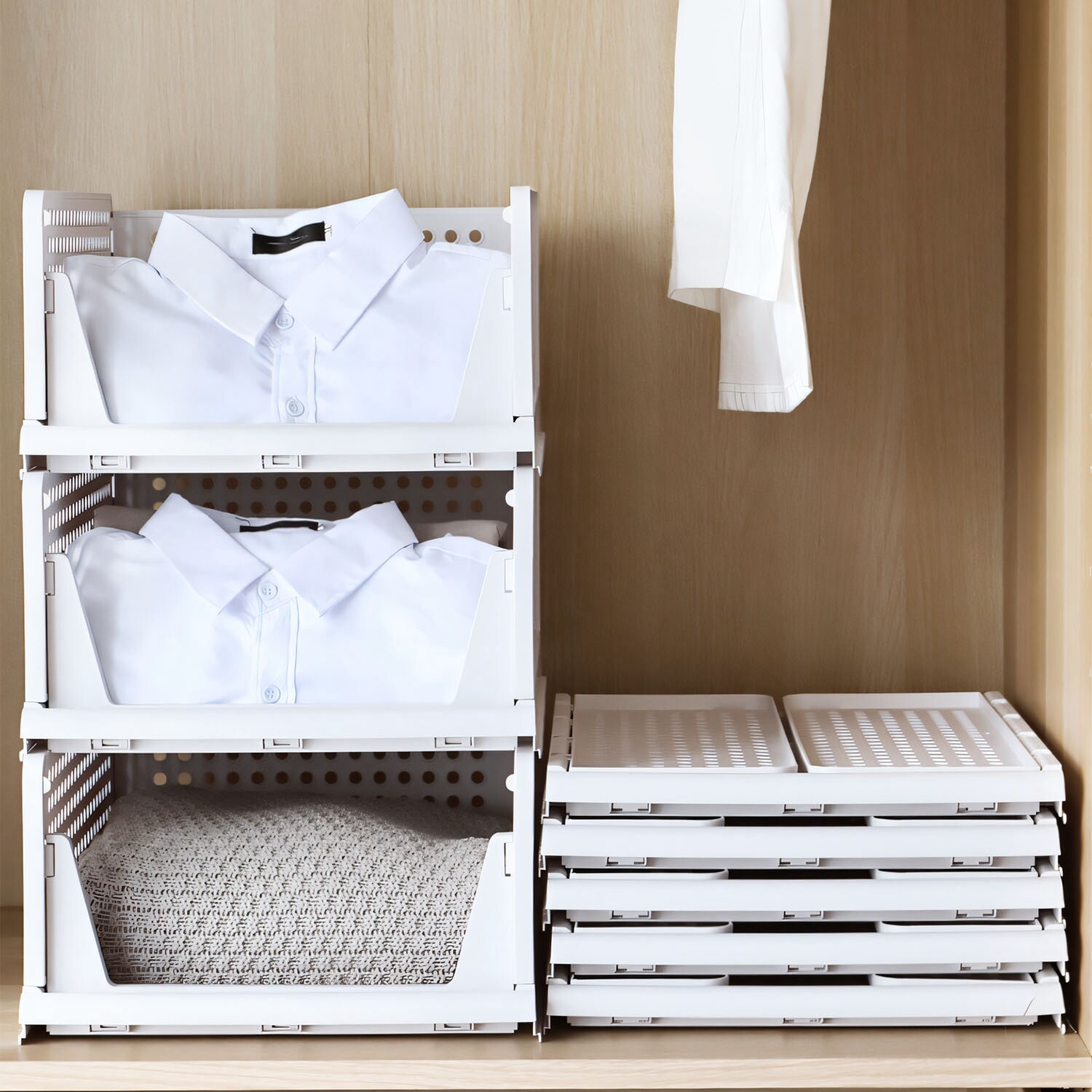 4PCS Closet Organizer Stackable Push-Pull Clothes Foldable Plastic Organizer